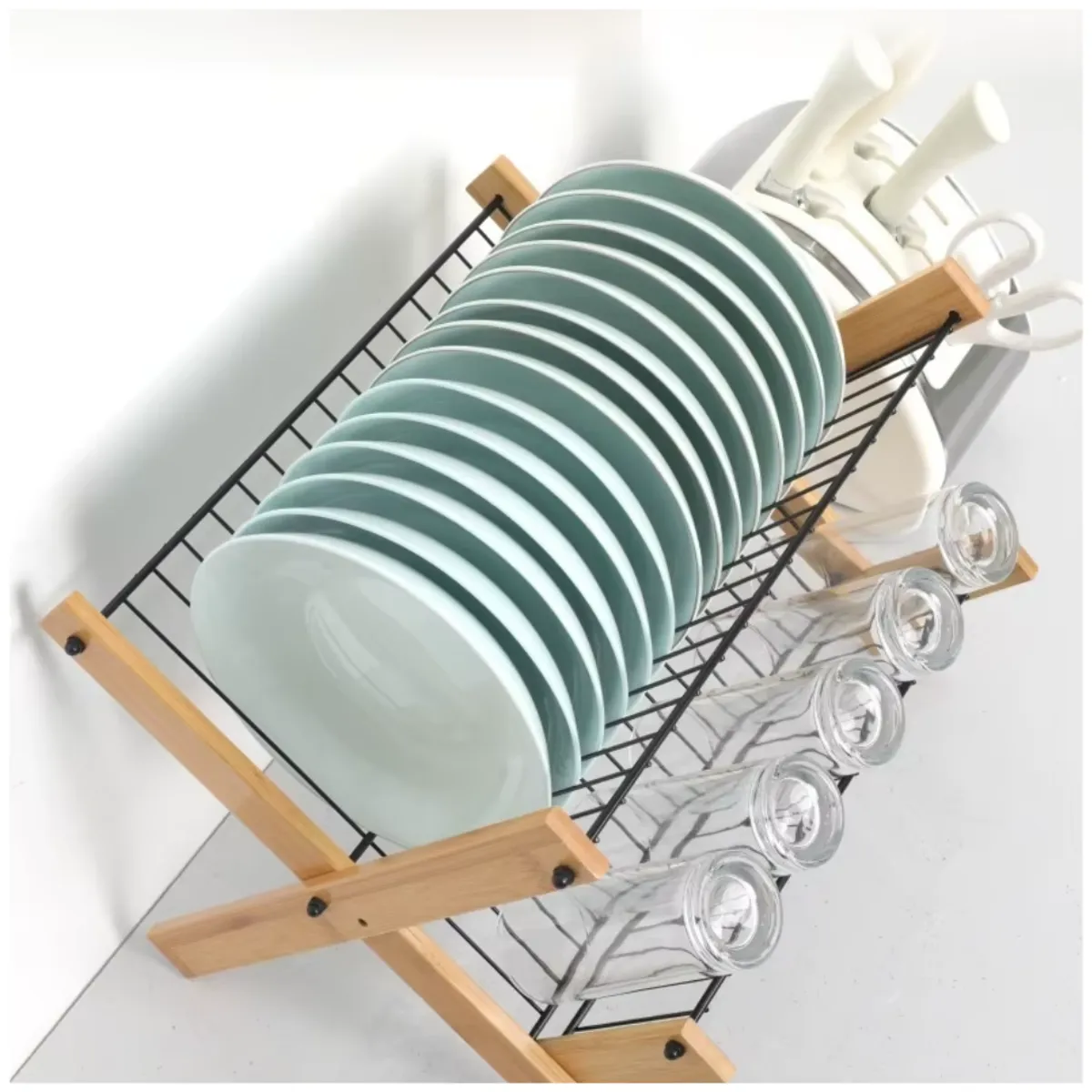 GENERICO - Escurridor de Platos de 2 Niveles con Base de Bambú