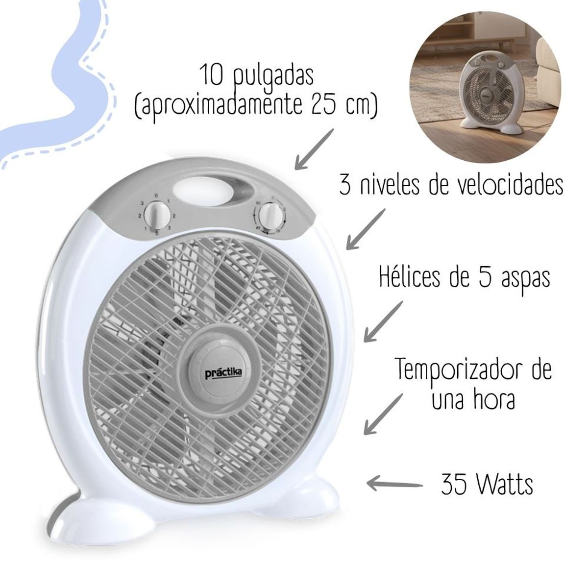 PRACTIKA - Ventilador Recirculador de Mesa Practika de 10