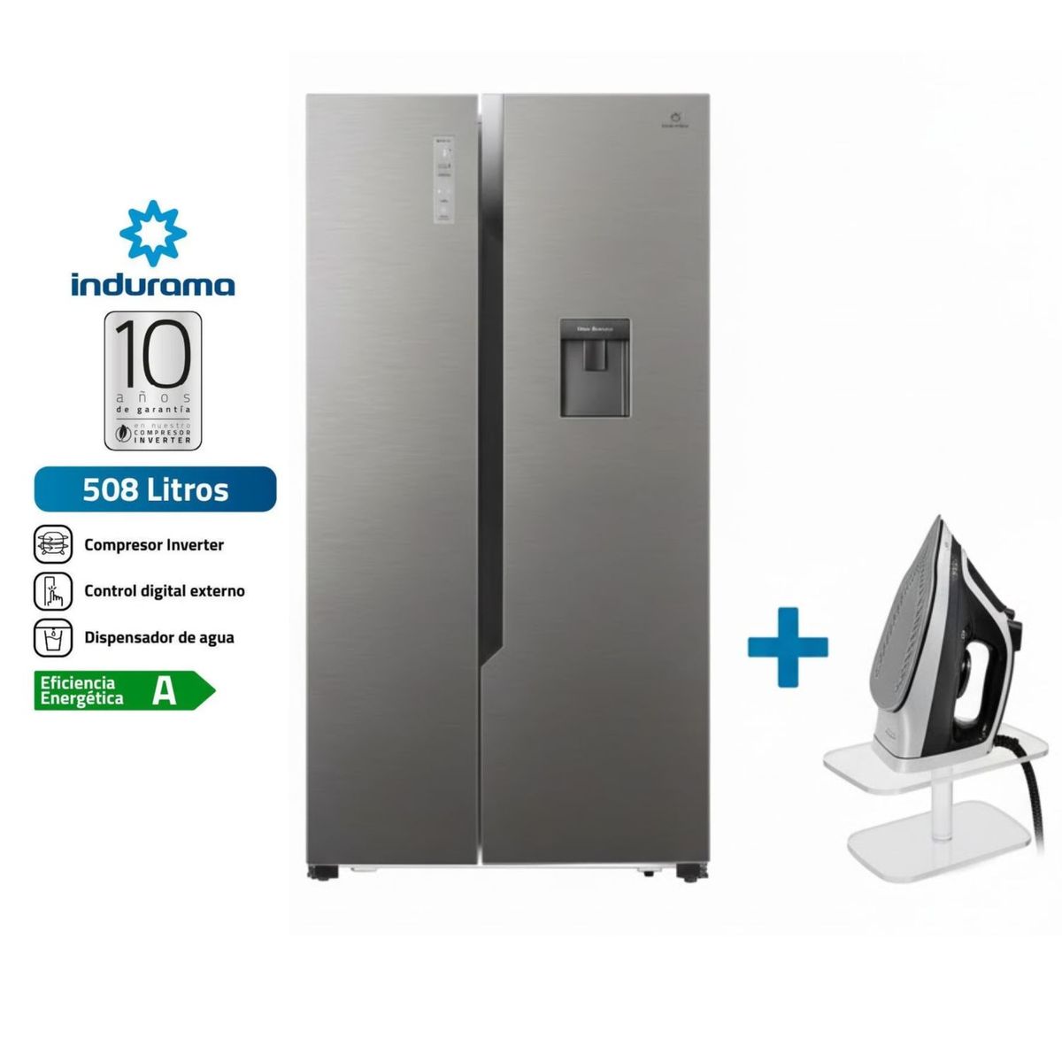 INDURAMA - REFRIGERADORA INDURAMA RI-788DI 508L NO FROST  CROMA + PLANCHA ELÉCTRICA