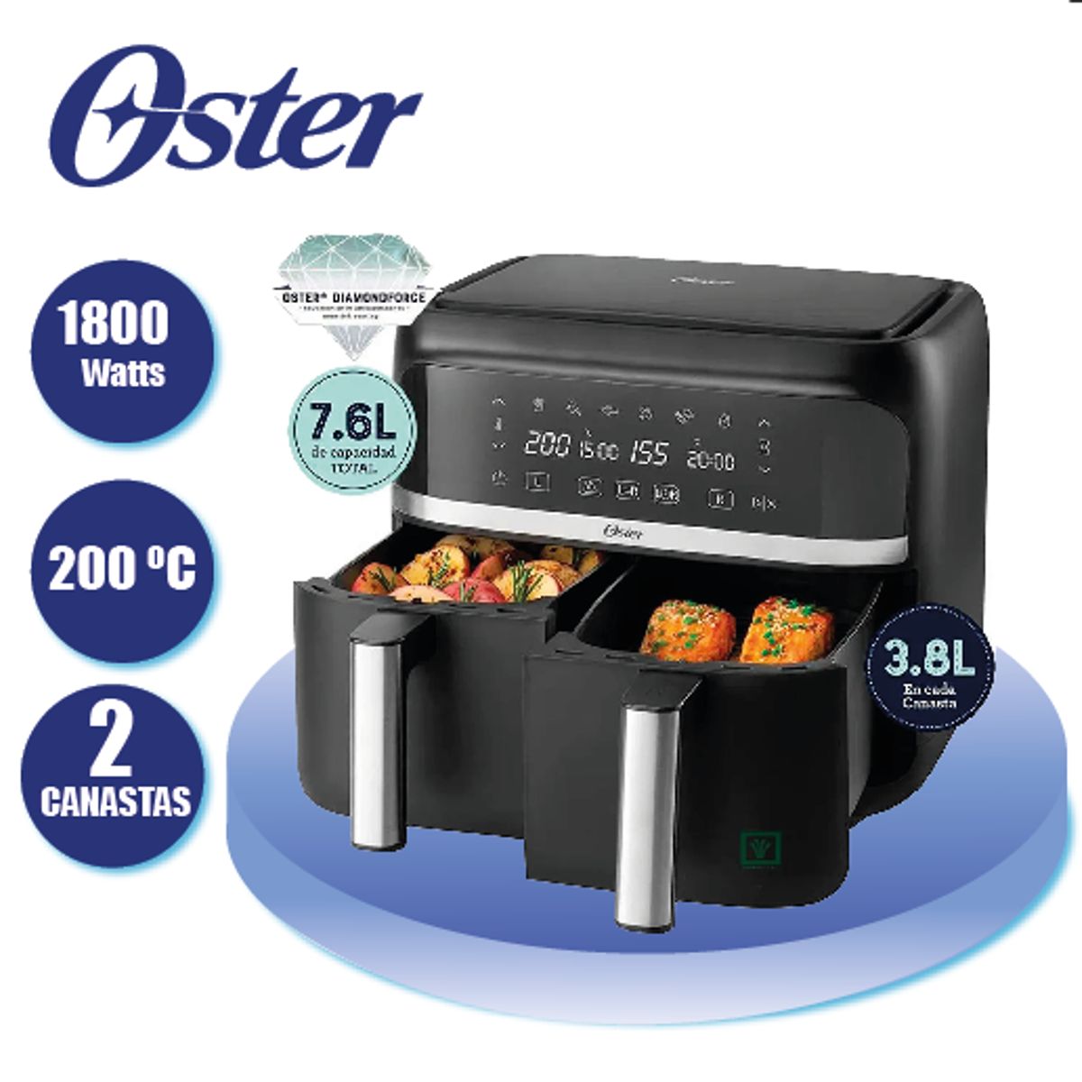 OSTER - Freidora de Aire Dual Oster 7.6 L Digital con recubrimiento DiamondForce CKSTAF7