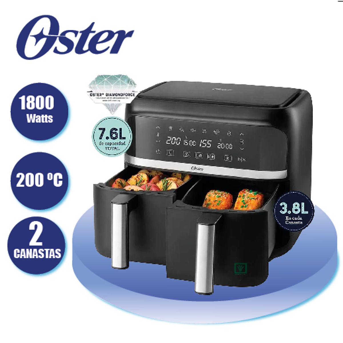 OSTER - Freidora de Aire Dual Oster 7.6 L Digital con recubrimiento DiamondForce CKSTAF7