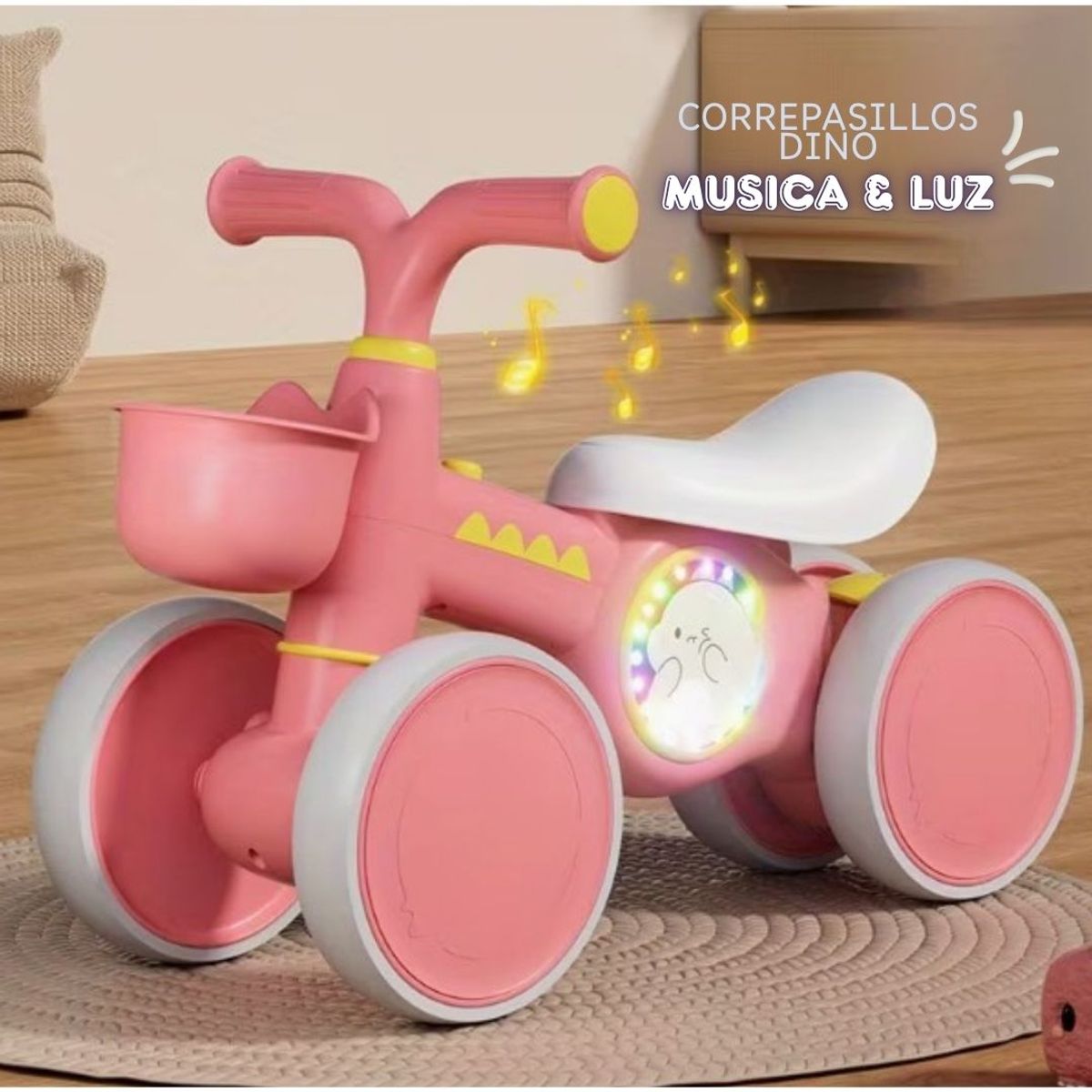 GENERICO - Triciclo Correpasillos Scooter Dino Musical & Luz para Niños Rosado