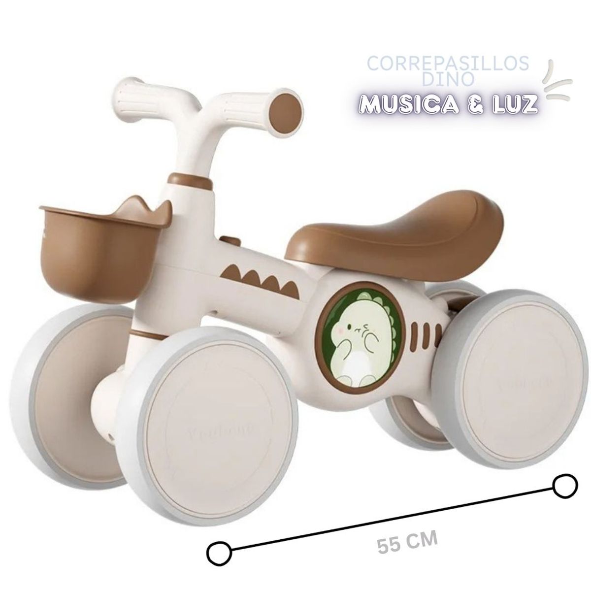 GENERICO - Triciclo Correpasillos Scooter Dino Musical & Luz para Niños Blanco