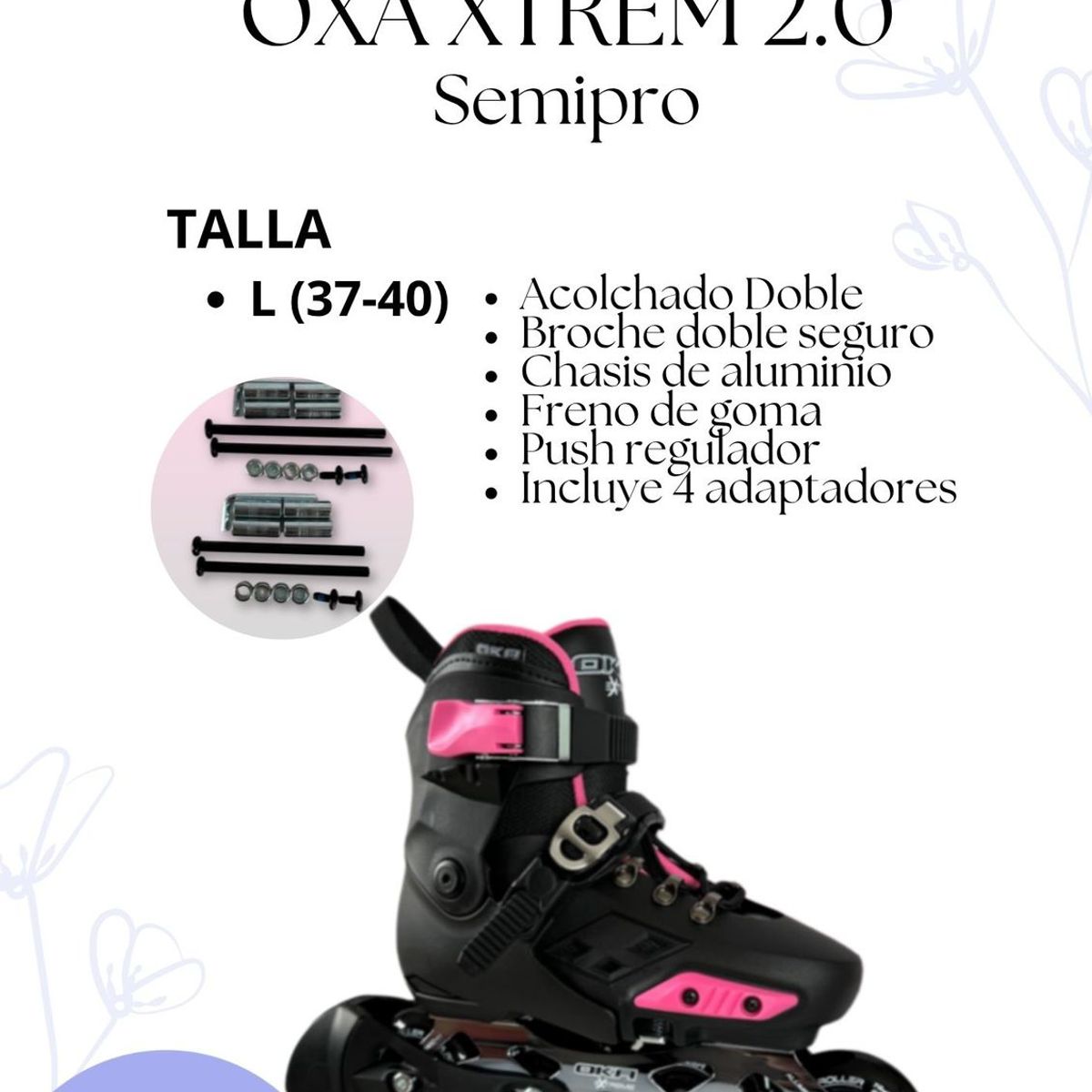 OKA - PATIN LINEAL OXA XTREMN 2.0 SEMIPRO NEGRO Y ROSADO L (37-40)