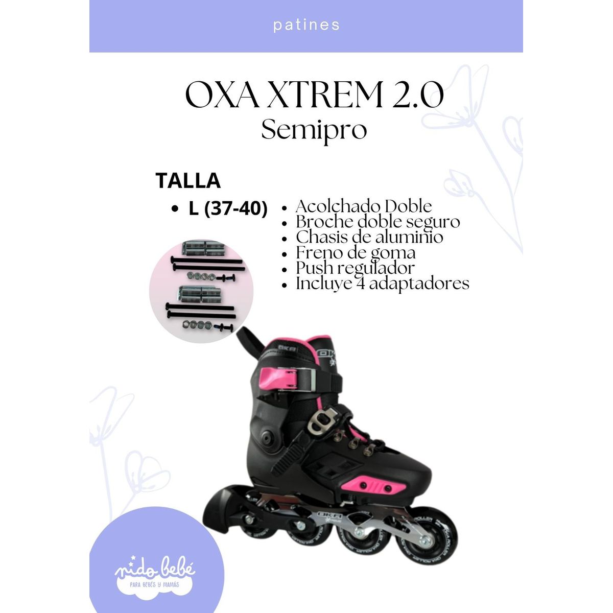 OKA - PATIN LINEAL OXA XTREMN 2.0 SEMIPRO NEGRO Y ROSADO L (37-40)
