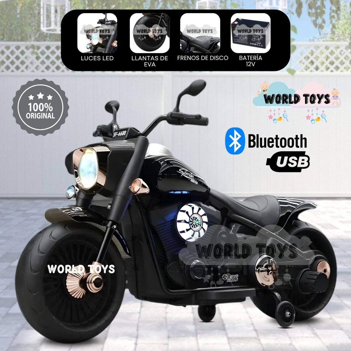 BEAUTIFUL - Moto a Batería Musical «FOCUS» Con Bluetooth Black