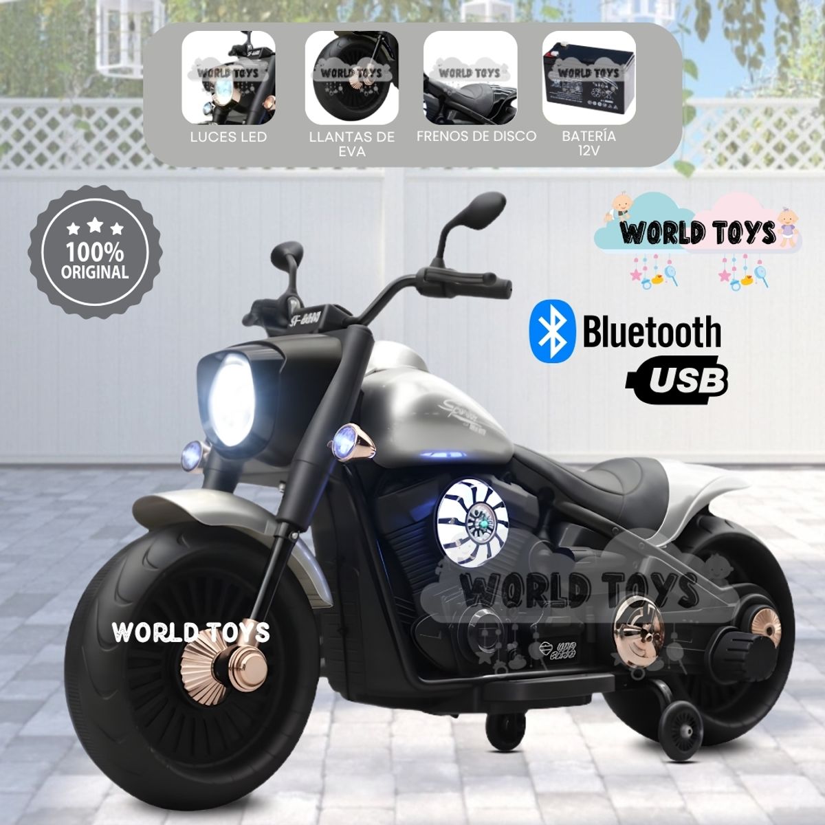 BEAUTIFUL - Moto a Batería Musical «FOCUS» Con Bluetooth Gray