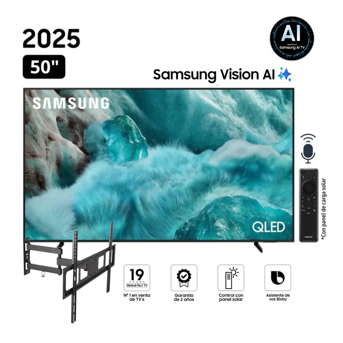 SAMSUNG - Televisor Samsung QLED 50 Visión AI Smart TV QN50Q7FA + Rack Giratorio