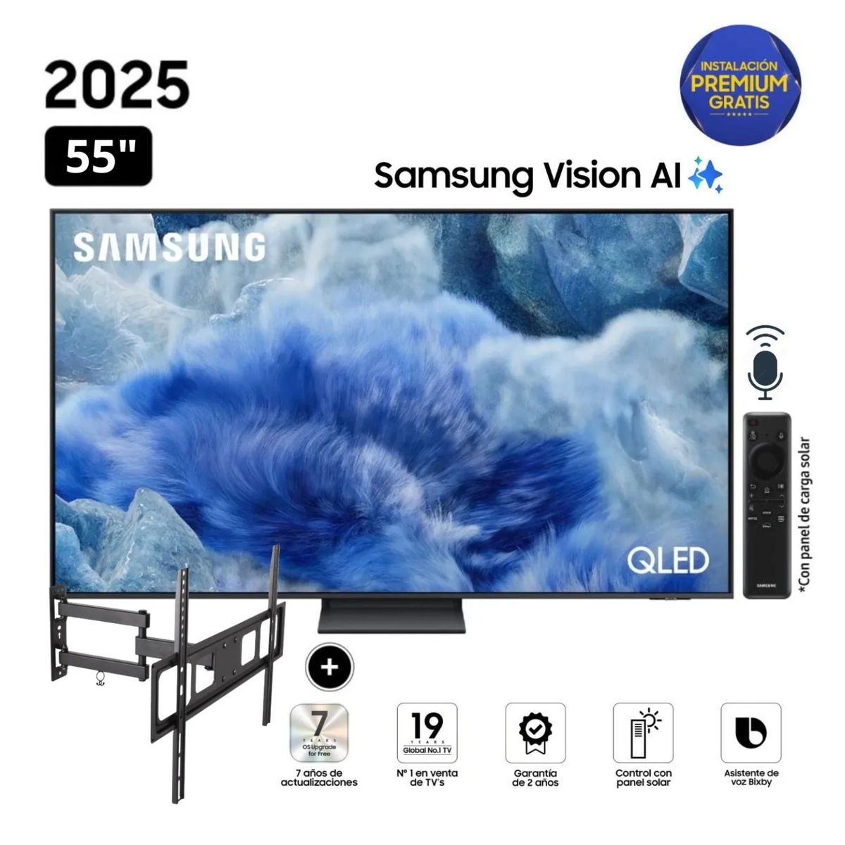 SAMSUNG - Televisor Samsung QLED 55 Visión AI Smart TV QN55Q8FAAGXPE + Rack Giratorio