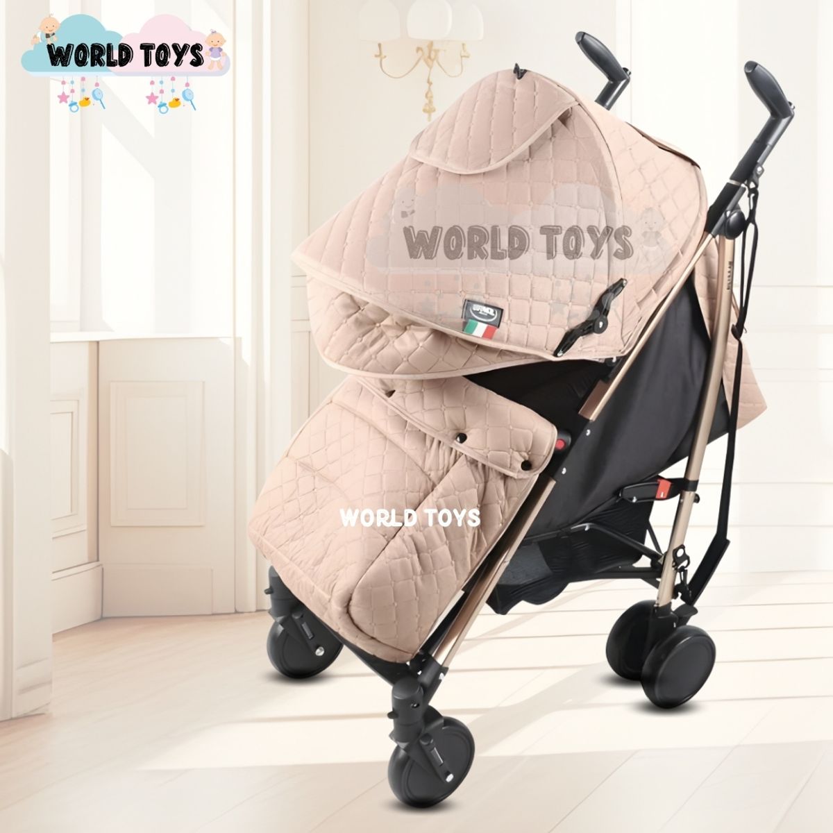 Baby - Coche Bastón de Lujo «SINNIA II» con Manillar Giratorio Beige
