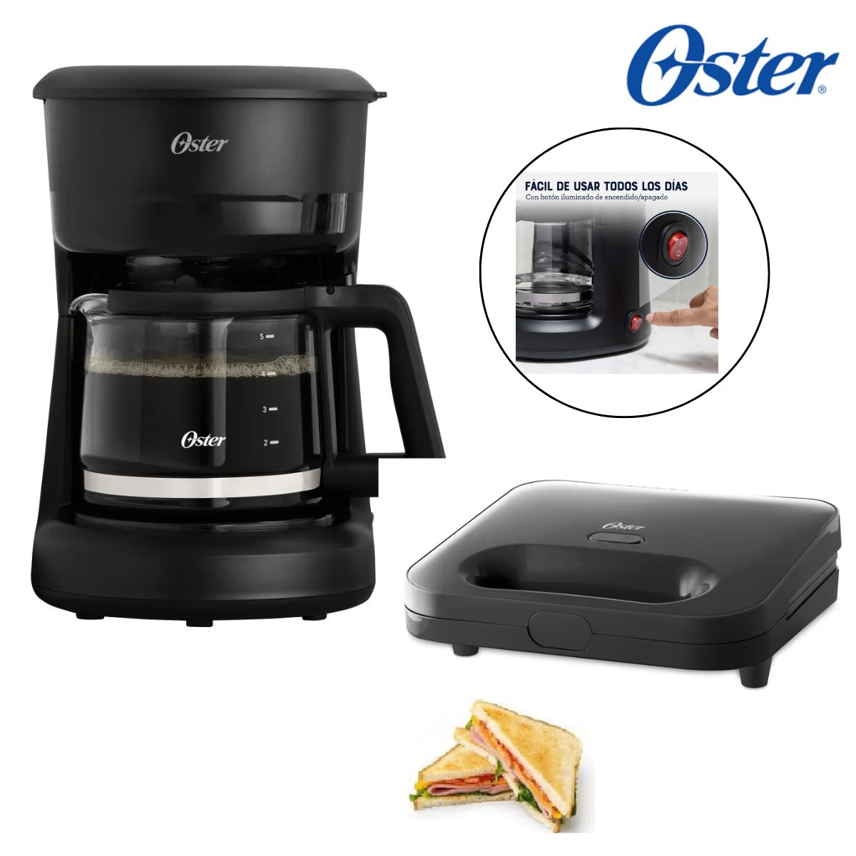 OSTER - COMBO OSTER CAFETERA 5 TAZAS BVSTDCS51B+ SANDWICHERA 2885