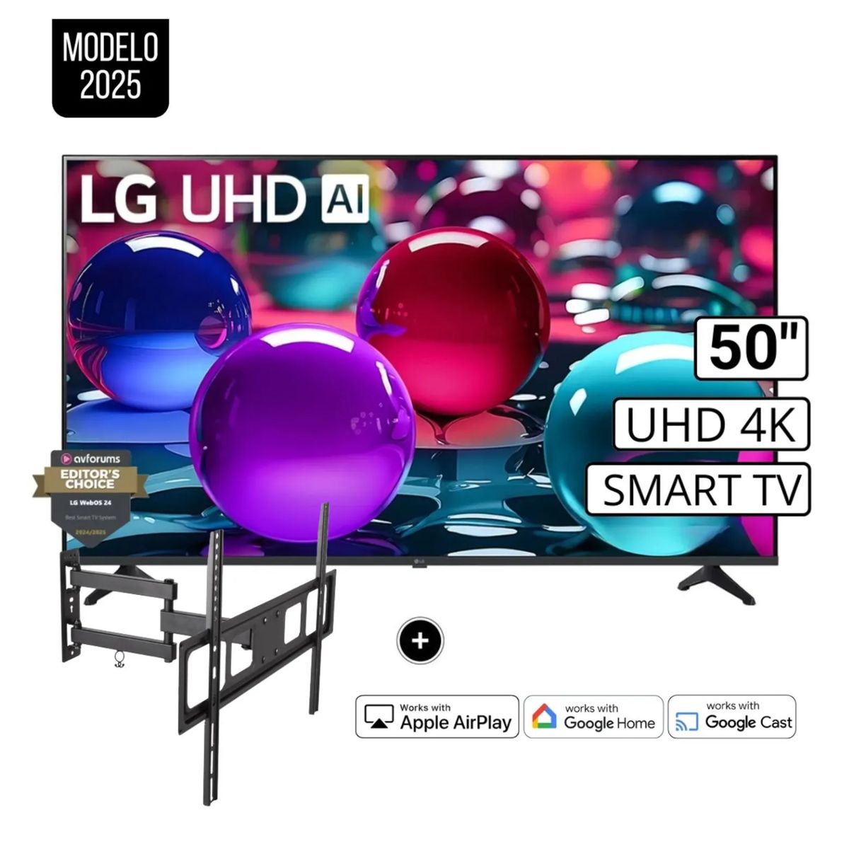 LG - Televisor LG 50 Smart UHD 4K Thinq Ai 50UA7300PSB + Rack Giratorio