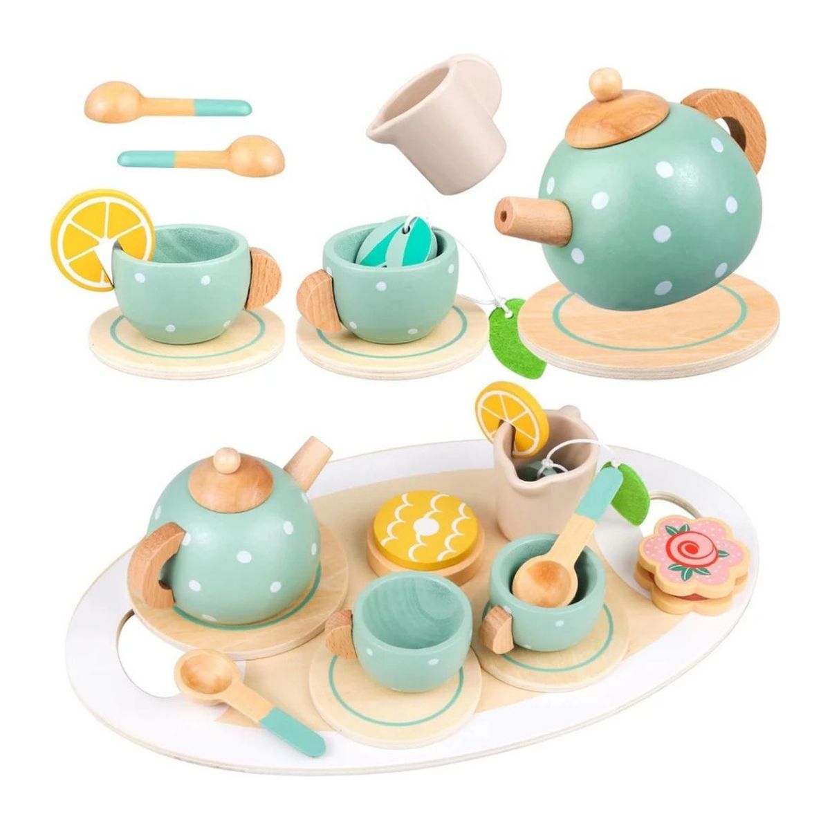 GENERICO - Juego Didáctico Fiesta del Té de la Tarde – Set de Madera de 15 Piezas