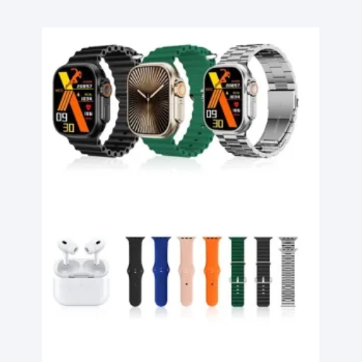 GENERICO - SMARTWATCH KW52-ULTRA 3 , PACK 7 CORREAS + AUDIFONOS  BLUETOOTH