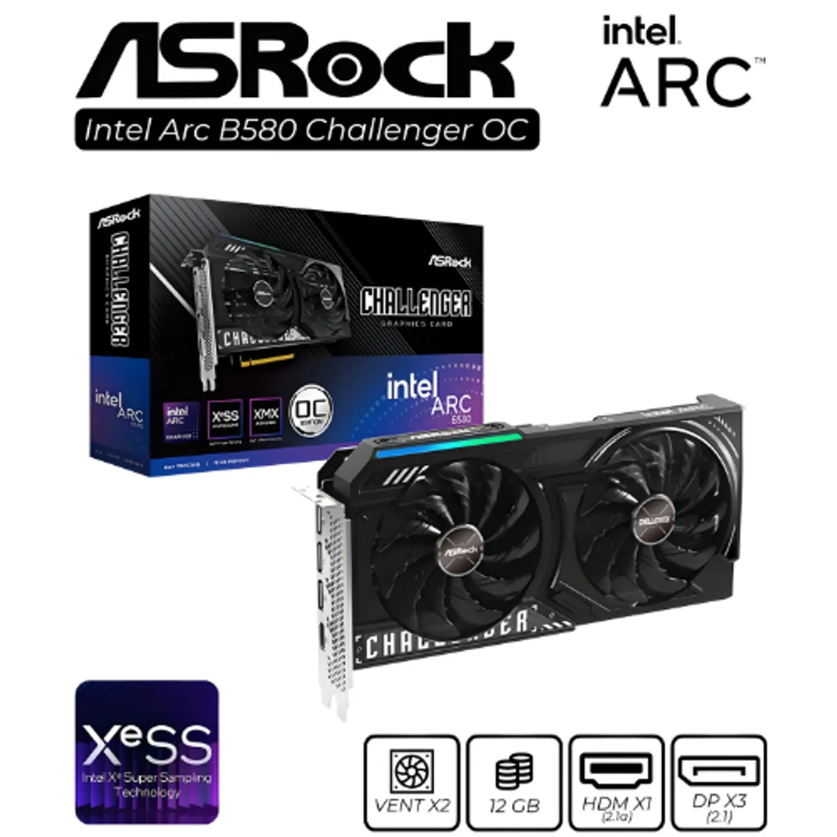 INTEL - Tarjeta de video ASRock Intel Arc B580 Challenger 12GB OC, 12 GB GDDR6, PCI-e 4.0