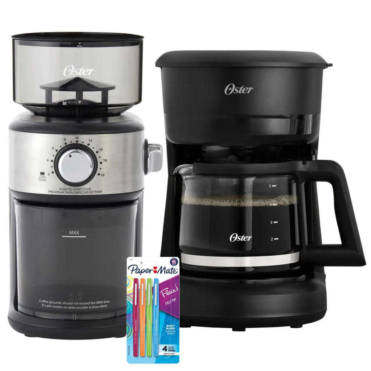 OSTER - Cafetera Oster 4 Tazas Negro BVSTDCDR5B + Molinillo de Cafe BVSTBMH24