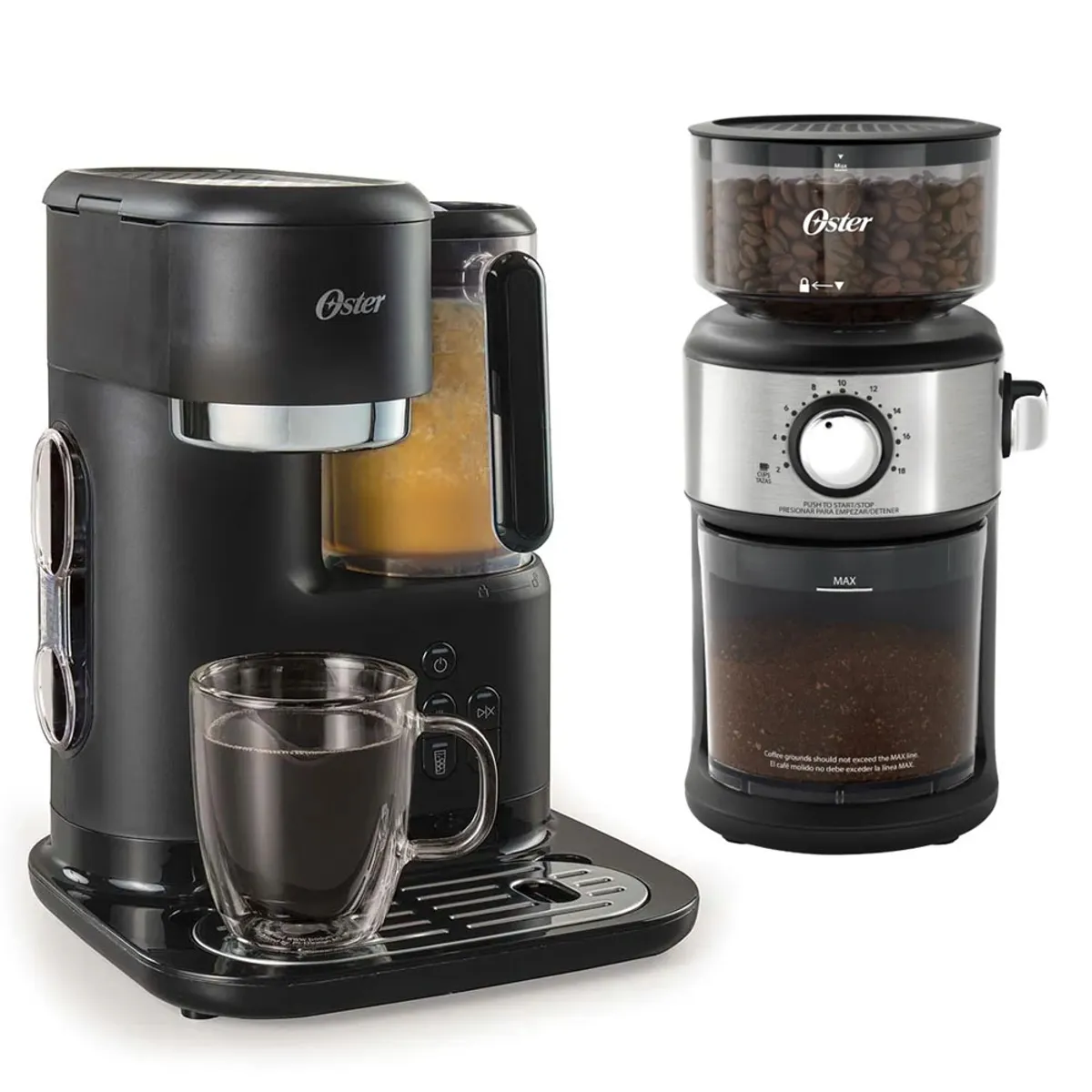OSTER - Cafetera frappe Oster con Licuadora BVSTDC03B 3 en 1 + Molinillo de Cafe BVSTBMH24
