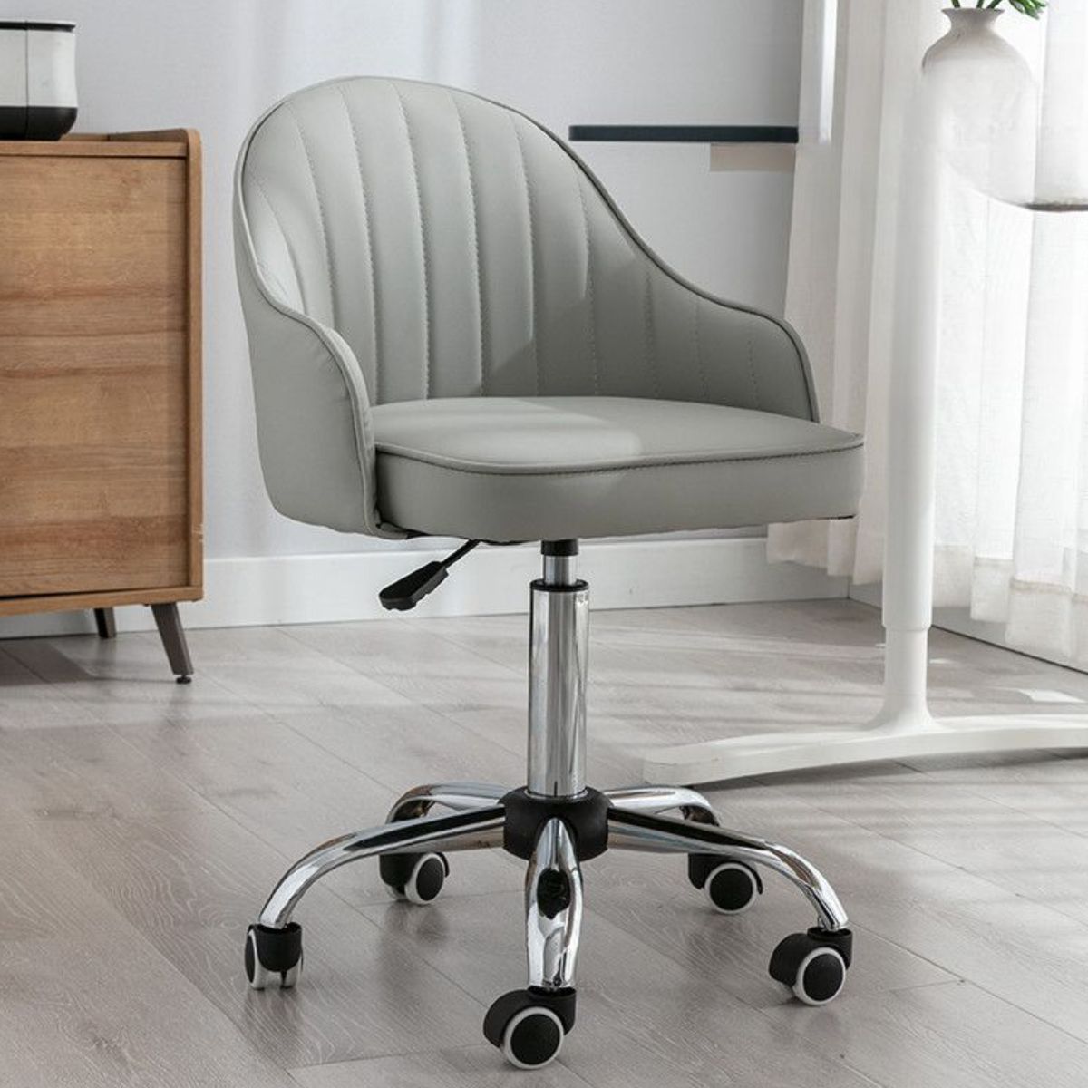 GENERICO - SILLA DE OFICINA ESCRITORIO GIRATORIO ERGONÓMICA AJUSTABLE CUERO PU GRIS ACERO