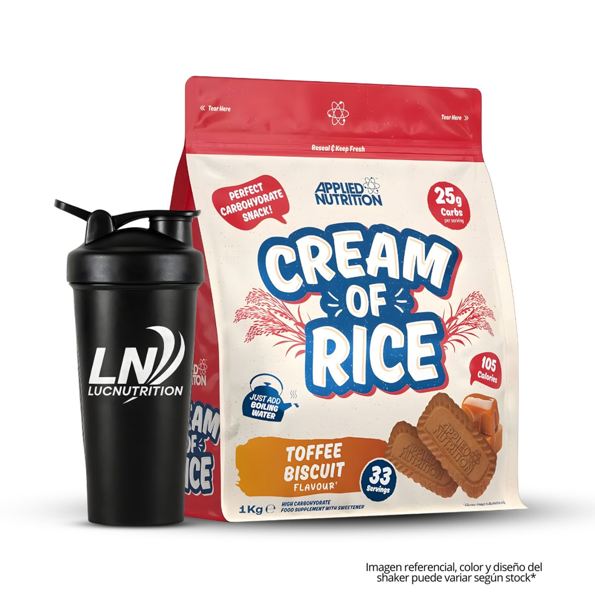 APPLIED NUTRITION - Crema de Arroz Applied Nutrition 1 Kg Cream of rice - Toffee Biscuit + Shaker