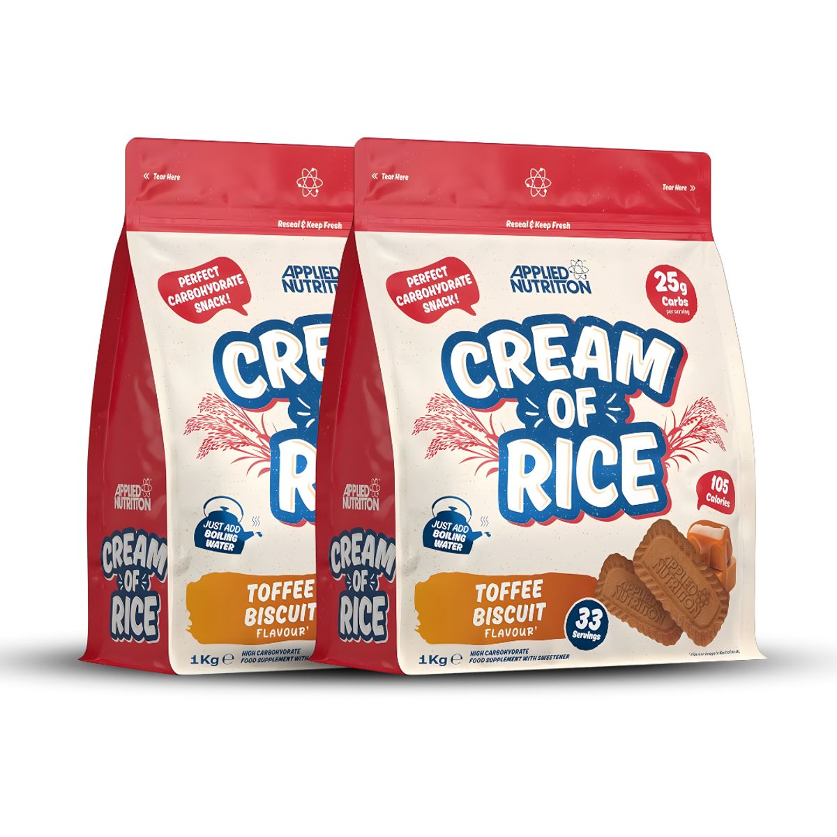 APPLIED NUTRITION - PACK X 02 - Crema de Arroz Applied Nutrition 1 Kg Cream of rice - Toffee Biscuit