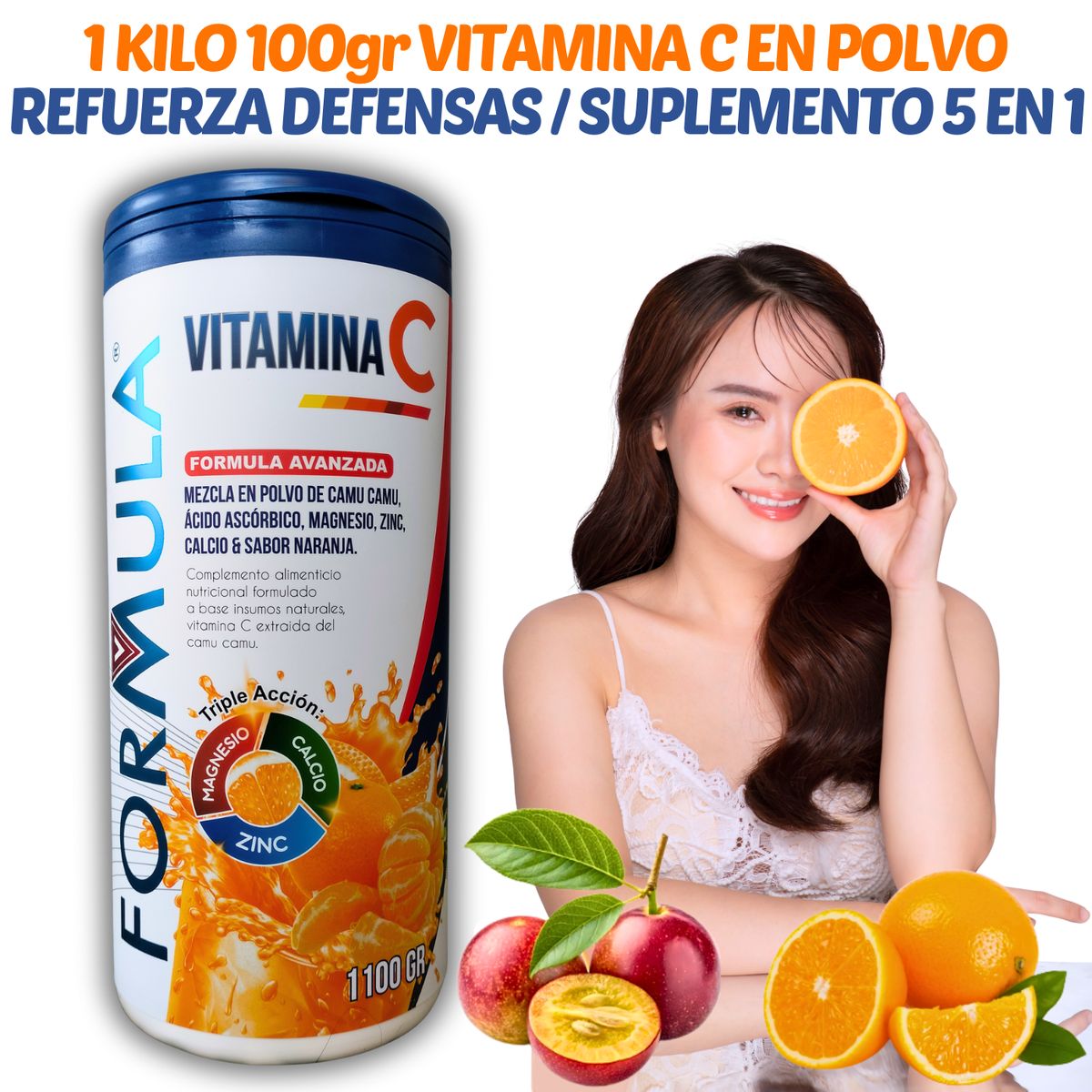 GENERICO - VITAMINA C EN POLVO 1K 100GR CON CAMU CAMU MAGNESIO CALCIO Y ZINC FORMULA AVANZADA