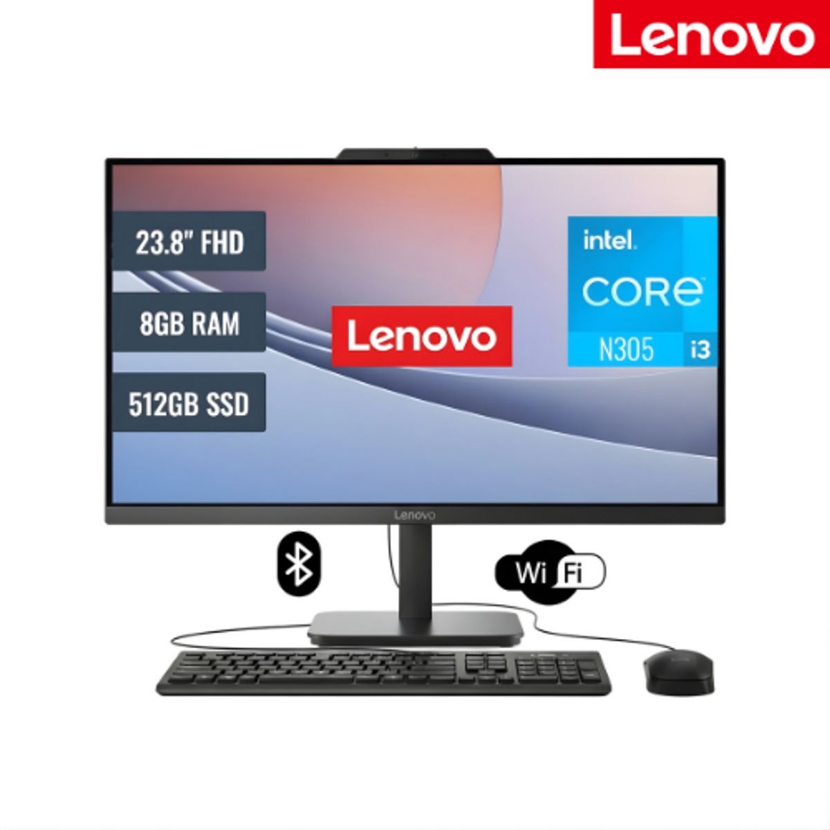 LENOVO - All-in-One Lenovo V100 23.8" FHD IPS Core i3 N305 3.8GHz  8GB RAM  SSD 512GB