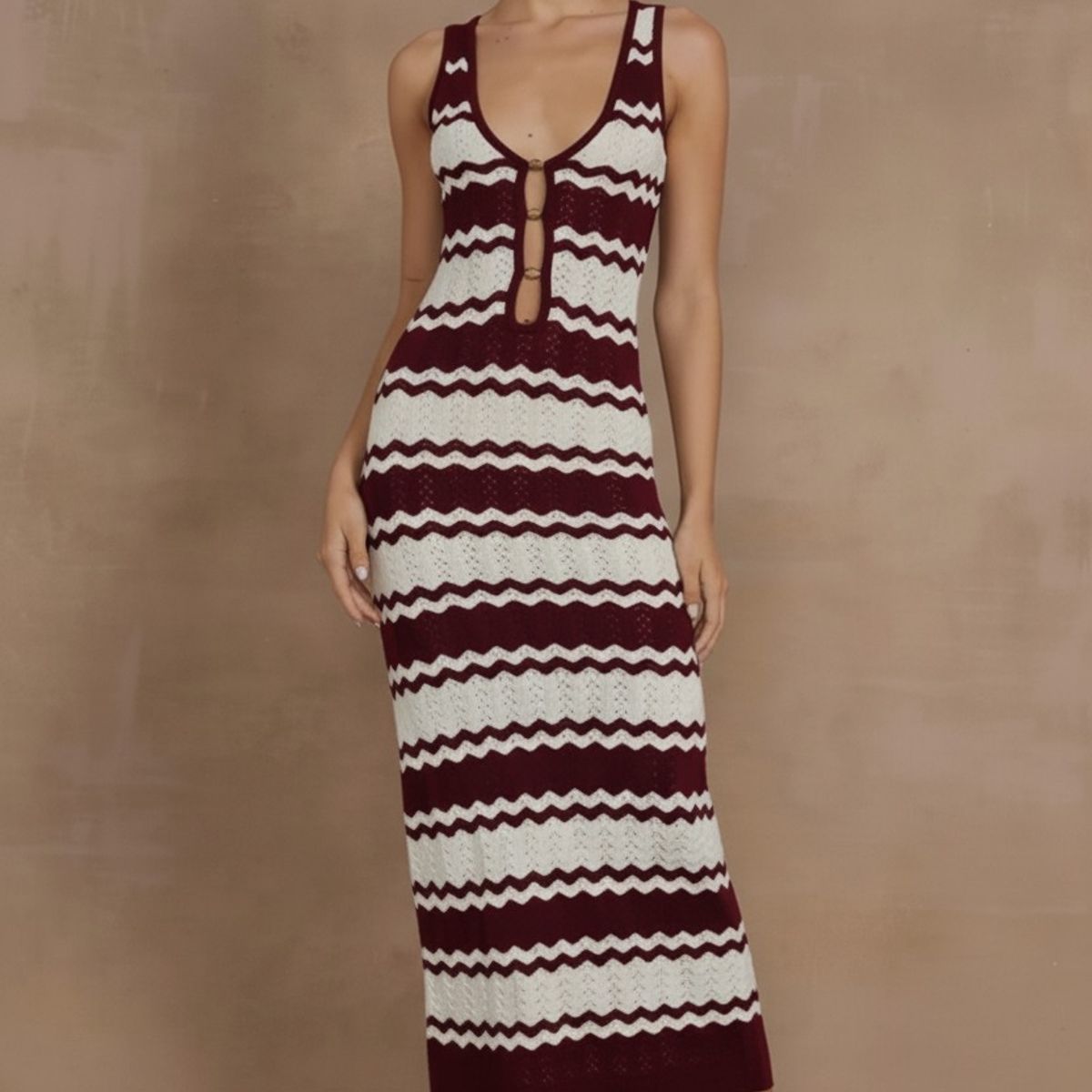 GENERICO - Vestido Largo Tejido Mar de Luna con Botones