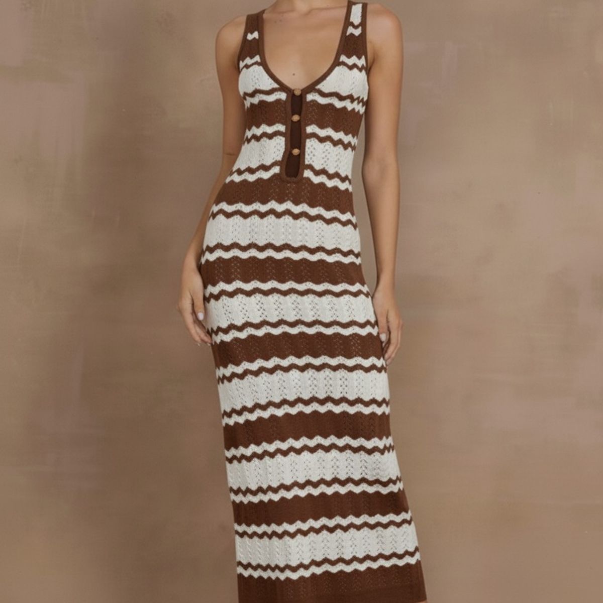 GENERICO - Vestido Largo Tejido Mar de Luna con Botones