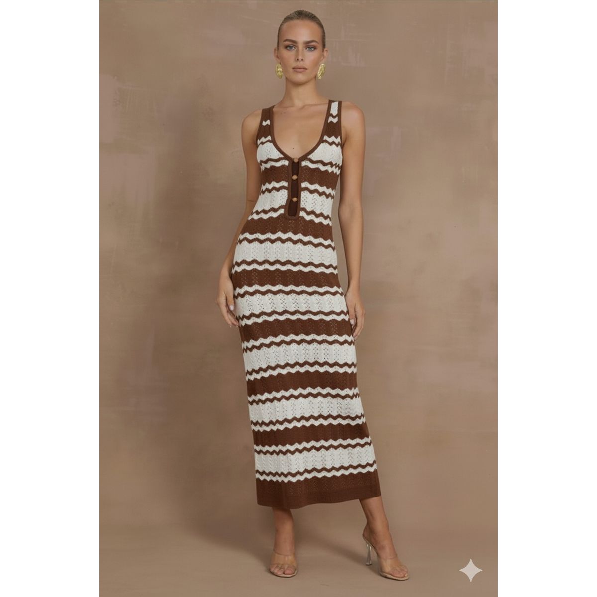 GENERICO - Vestido Largo Tejido Mar de Luna con Botones