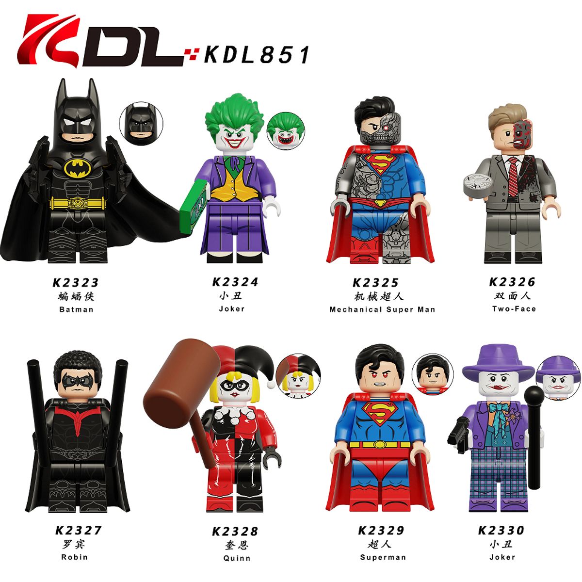 GENERICO - KDL851 Figuras de superhéroes Batman Joker Dos Caras y Robin Quinn Bloques de construcción