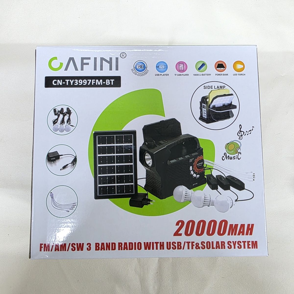 GENERICO - KIT SOLAR PORTATIL 20000mAh CAFINI CN-TY3997FM-BT