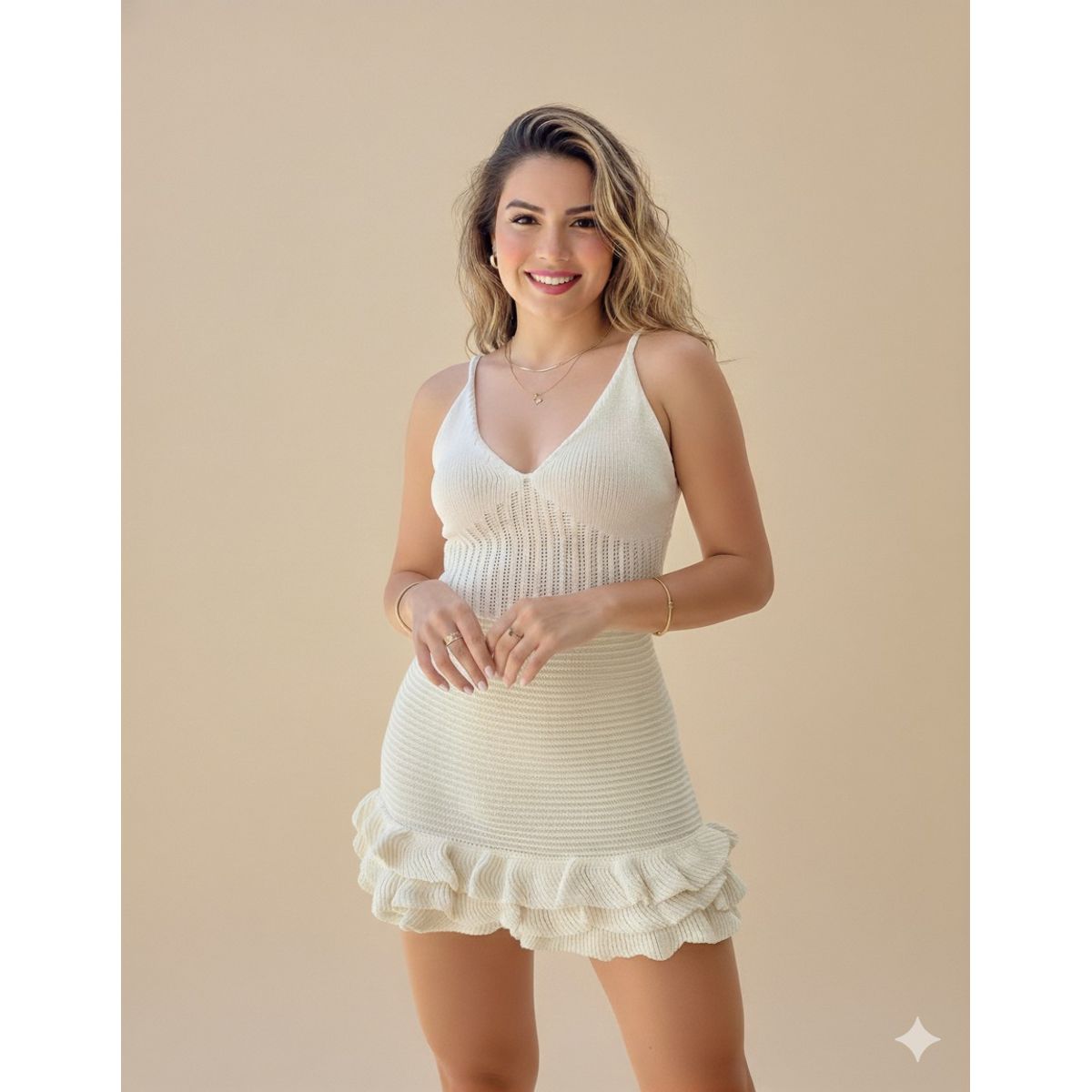 GENERICO - Mini Vestido de Hilo Tacto Volantes Bohemia