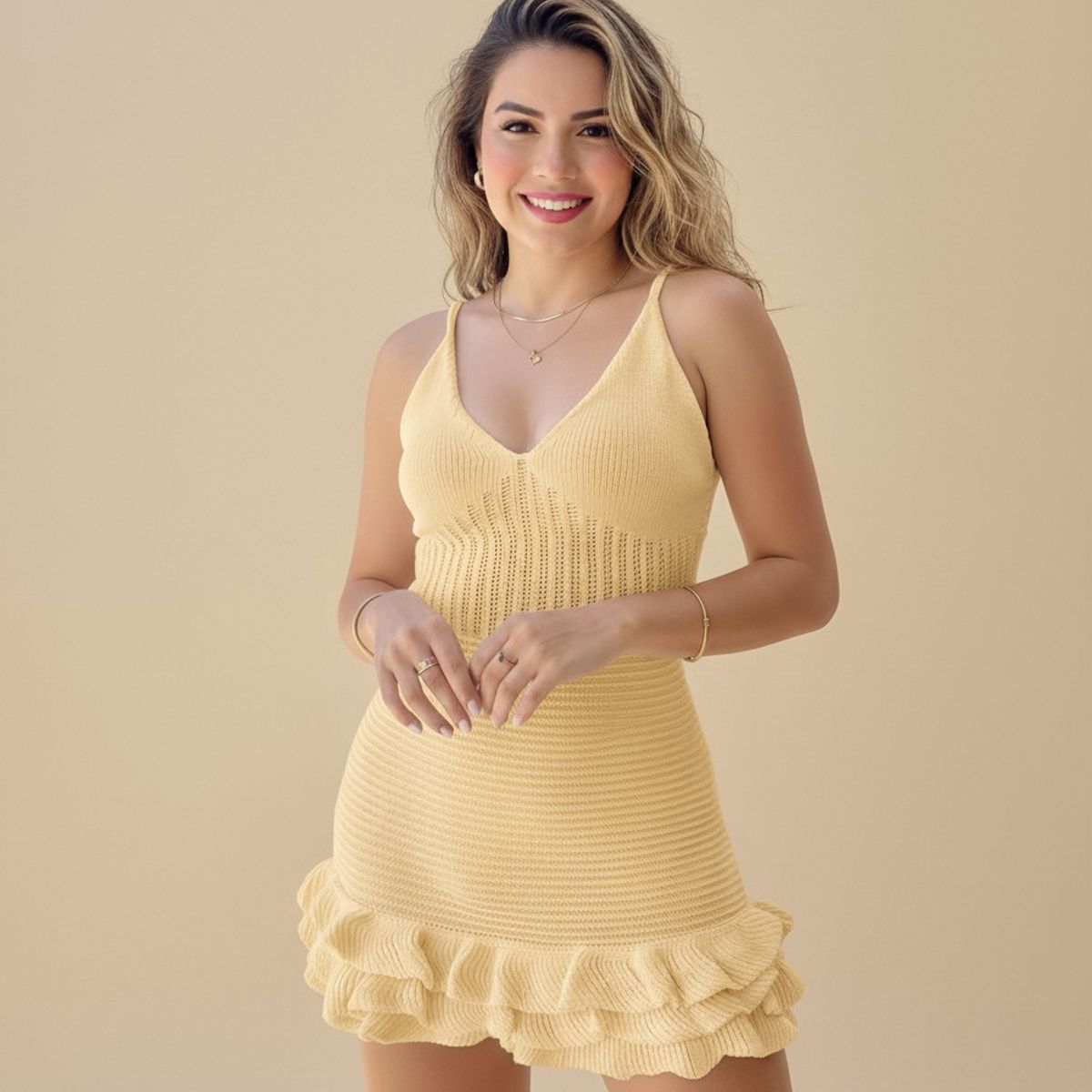 GENERICO - Mini Vestido de Hilo Tacto Volantes Bohemia