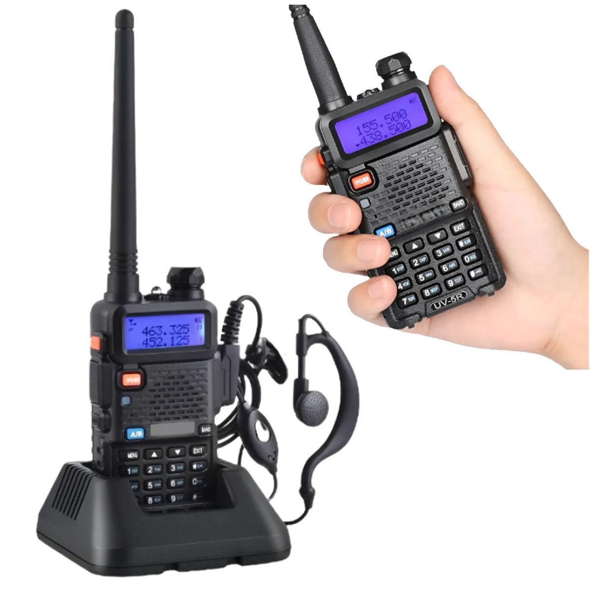 SEISA - Walkie Talkie con Pantalla Radio FM 2 VIAS ST-UV5R 128 Canales alcance 1-7 KM