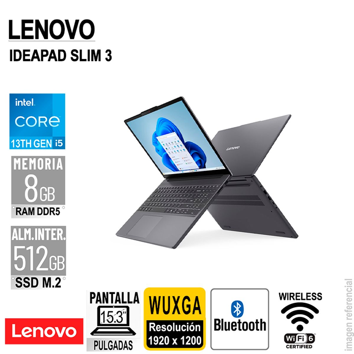 LENOVO - LAPTOP LENOVO IDEAPAD SLIM 3 15.3" WUXGA IPS CORE I5-13420H 2.1/4.6GHZ 8GB DDR5 SIN SISTEMA OPERATIVO