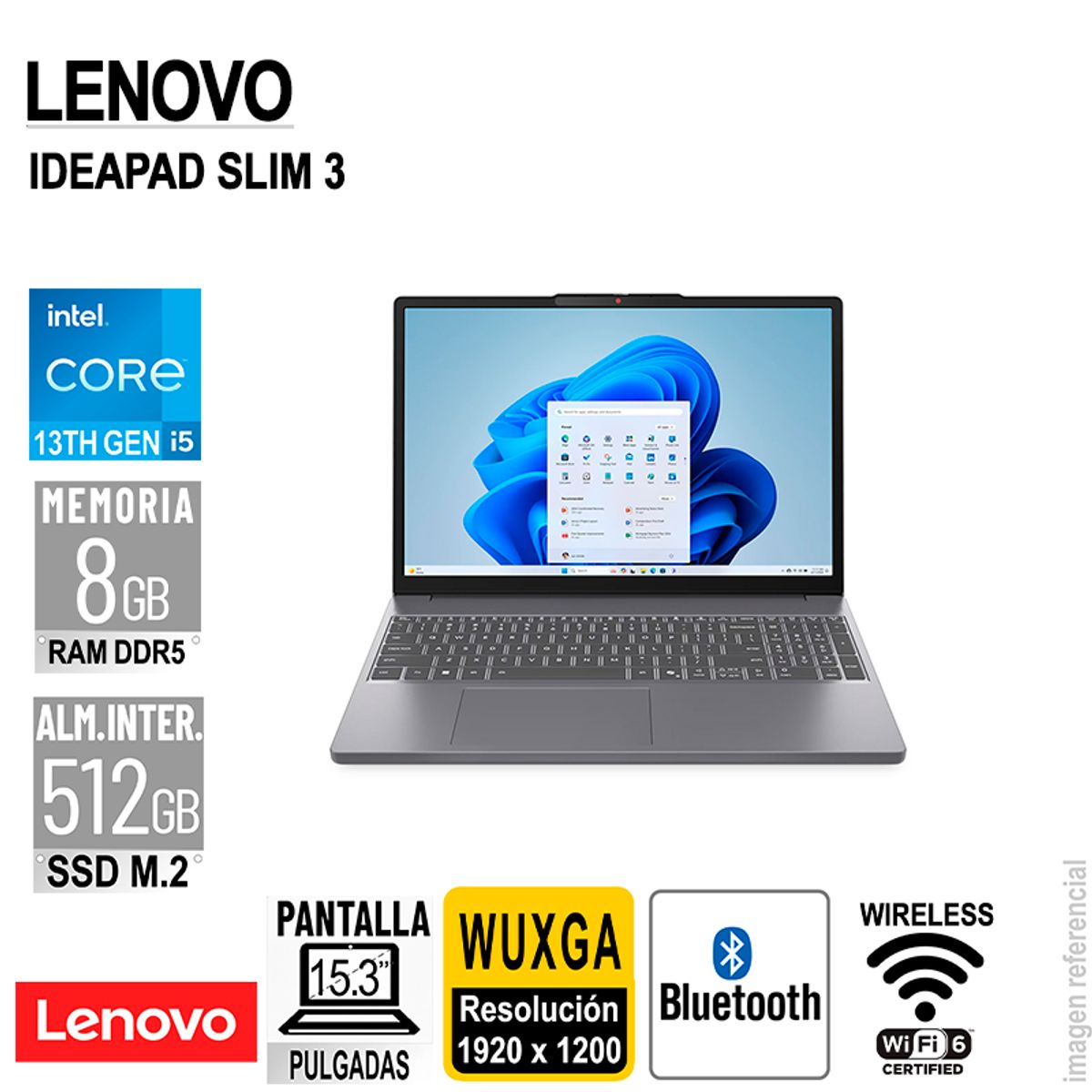 LENOVO - LAPTOP LENOVO IDEAPAD SLIM 3 15.3" WUXGA IPS CORE I5-13420H 2.1/4.6GHZ 8GB DDR5 SIN SISTEMA OPERATIVO