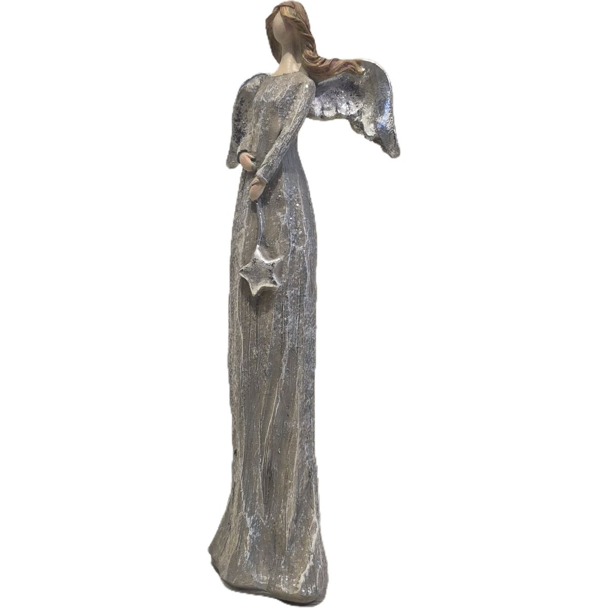 GENERICO - Adorno Decorativo Ángel con Estrella Tonos Plata y Gris - Adorno Elegante para Sala Regalo Ideal