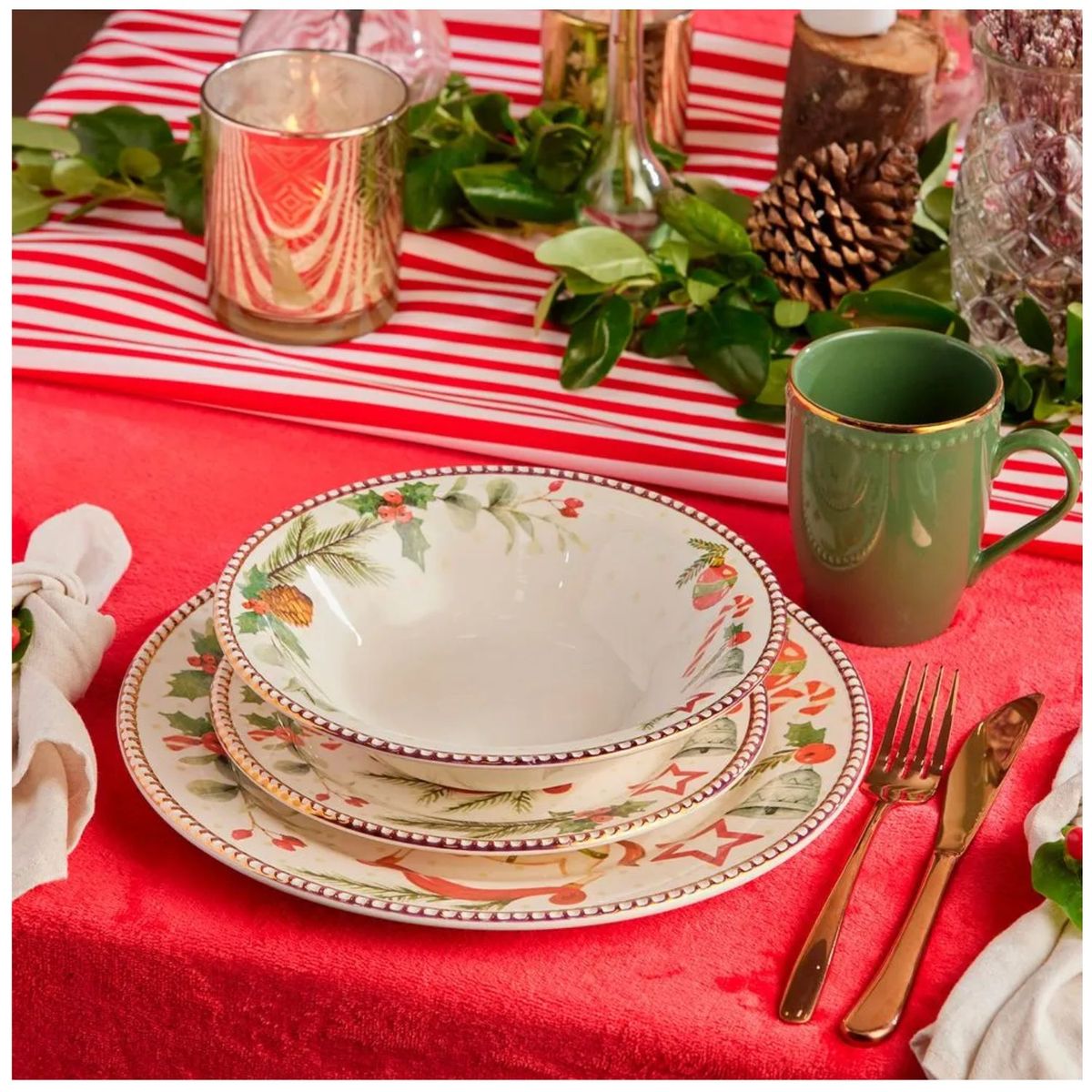 CORONA - Juego de Vajilla Corona Dulce Navidad x16 piezas