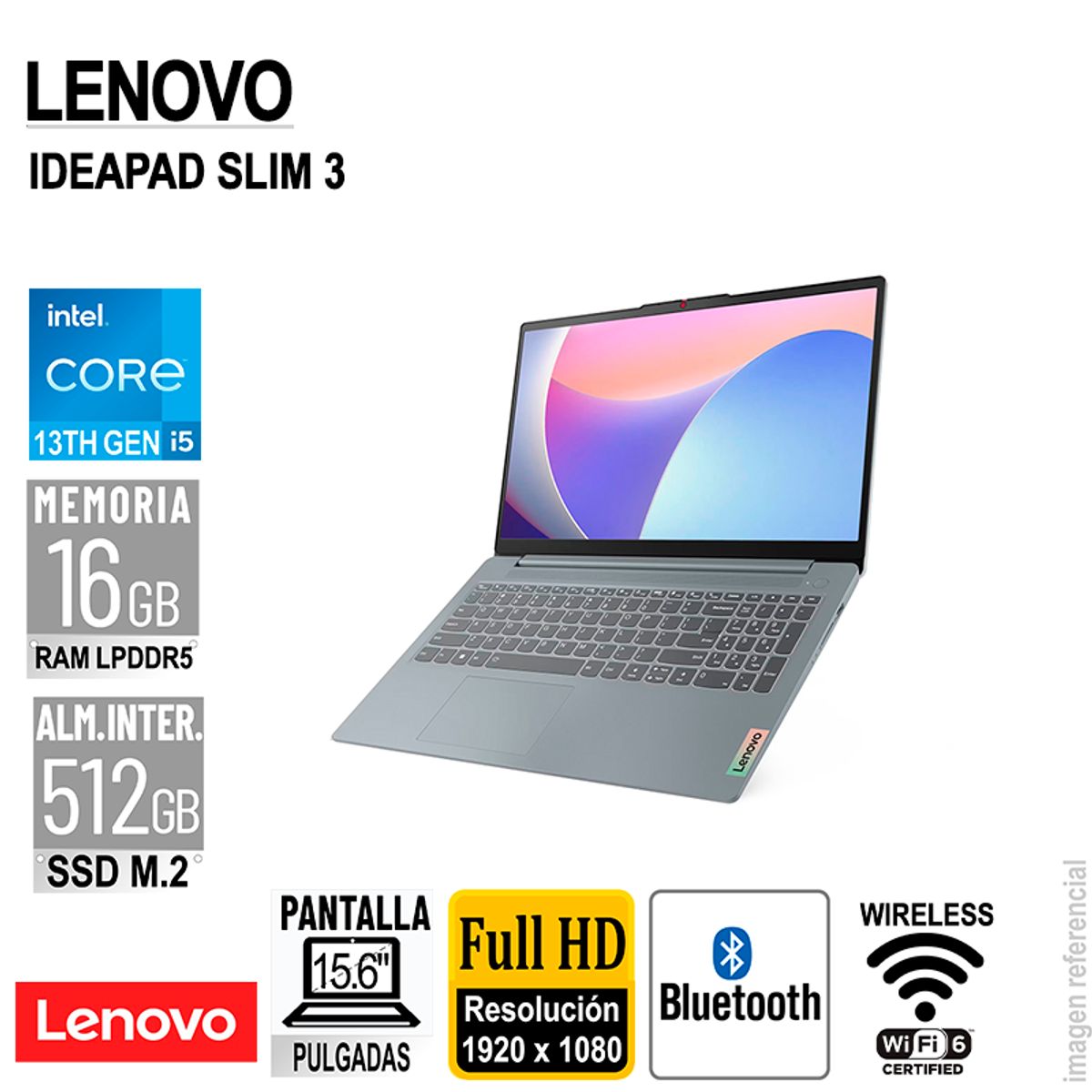LENOVO - LAPTOP LENOVO IDEAPAD SLIM 3 15.6" FHD TN CORE I5-12450H 2.0/4.4GHZ 16GB LPDDR5-4800 SIN SISTEMA OPERATIVO