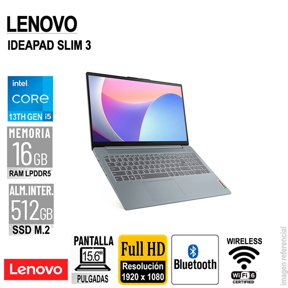 LENOVO - LAPTOP LENOVO IDEAPAD SLIM 3 15.6" FHD TN CORE I5-12450H 2.0/4.4GHZ 16GB LPDDR5-4800 SIN SISTEMA OPERATIVO