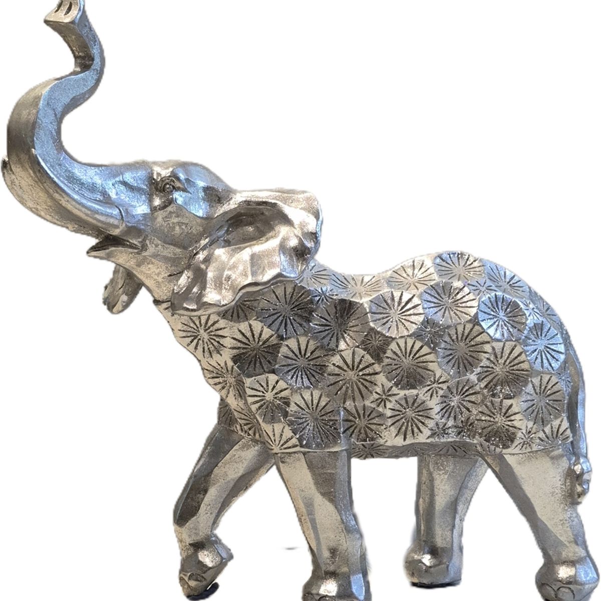 GENERICO - Figura Decorativa Elefante Plateado Texturizado - Adorno Elegante para Sala Regalo Ideal