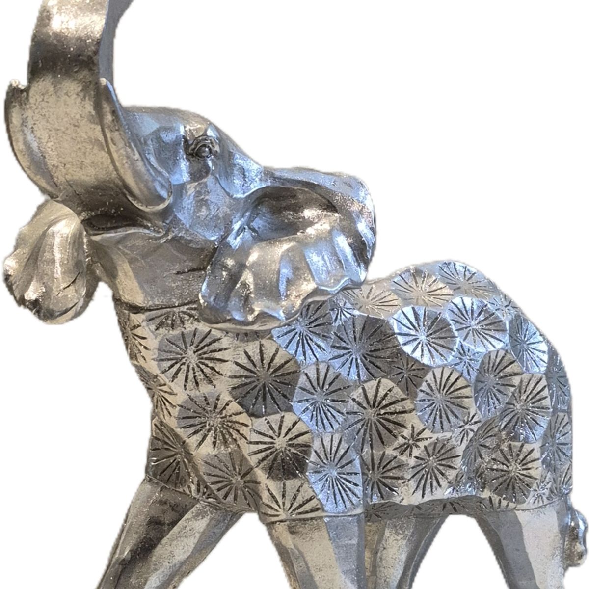 GENERICO - Figura Decorativa Elefante Plateado Texturizado - Adorno Elegante para Sala Regalo Ideal