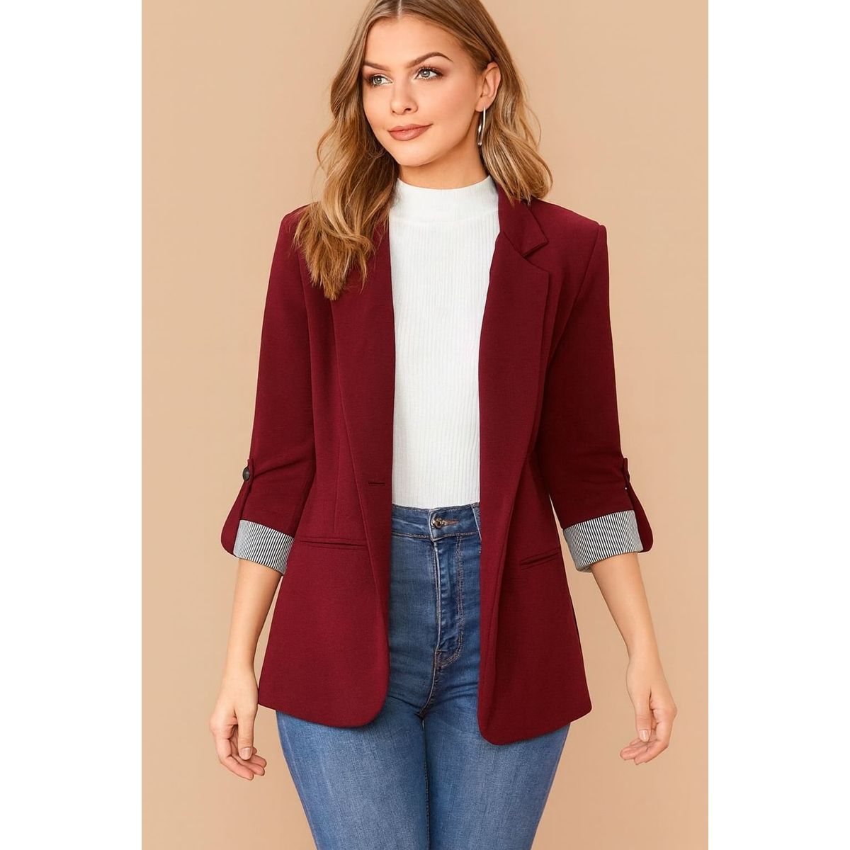 GENERICO - Blazer saco en guinda