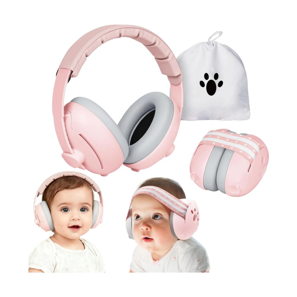 GENERICO - OREJERAS ANTIRUIDOS 2 EN 1 PROTECCIÓN AUDITIVAS PARA BEBÉS - ROSADO