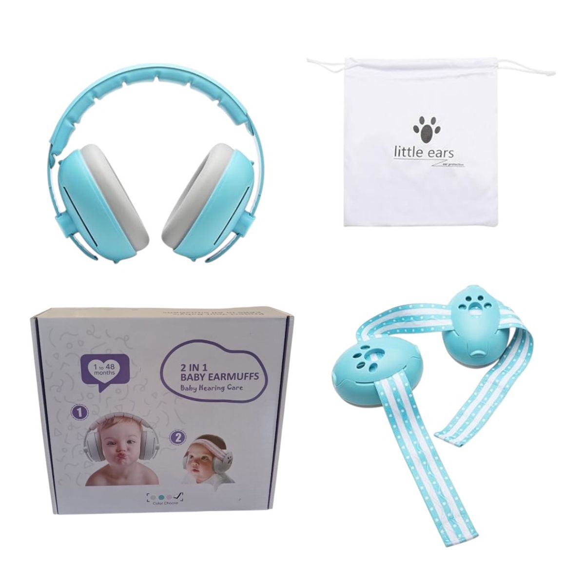 GENERICO - OREJERAS ANTIRUIDOS 2 EN 1 PROTECCIÓN AUDITIVAS PARA BEBÉS - CELESTE