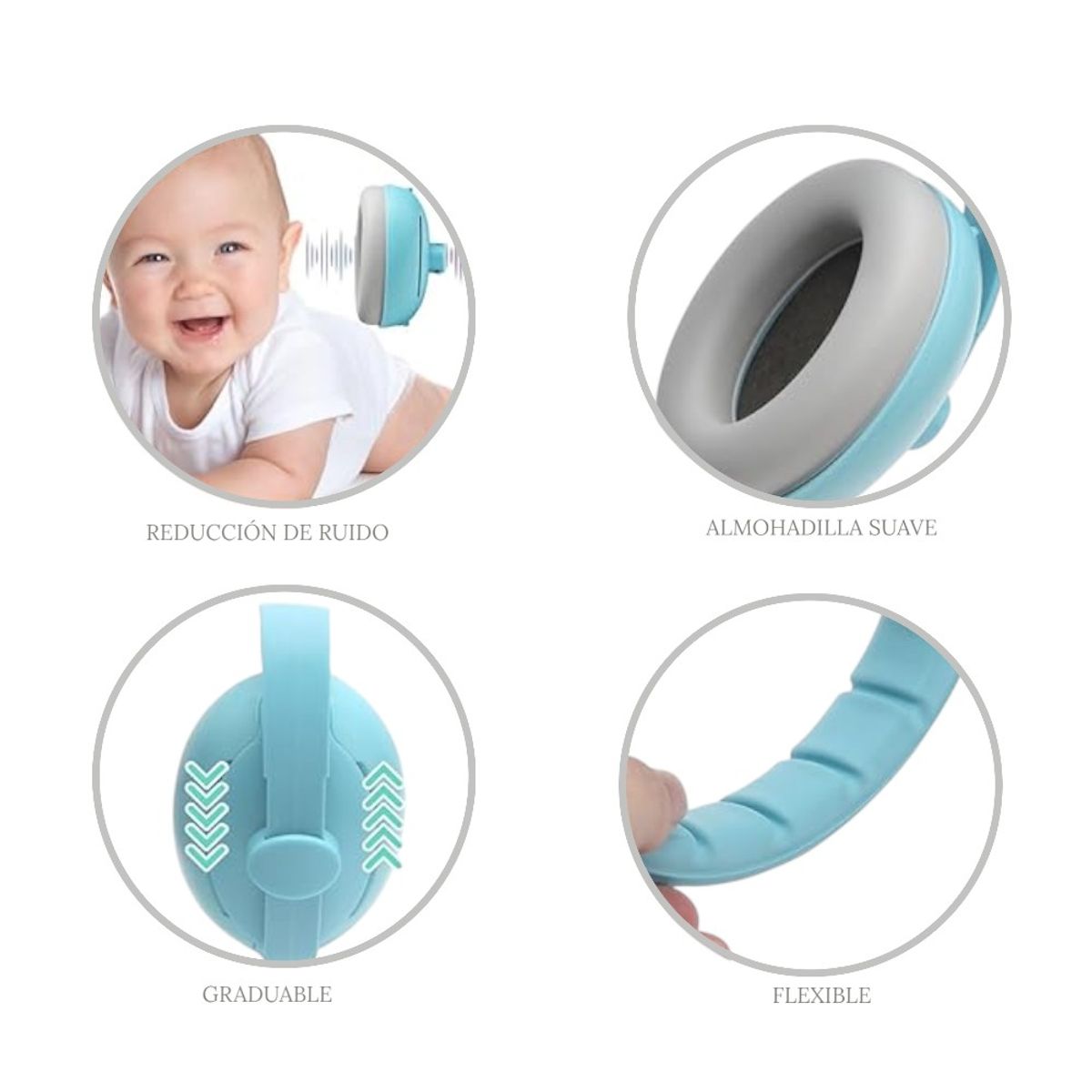 GENERICO - OREJERAS ANTIRUIDOS 2 EN 1 PROTECCIÓN AUDITIVAS PARA BEBÉS - CELESTE