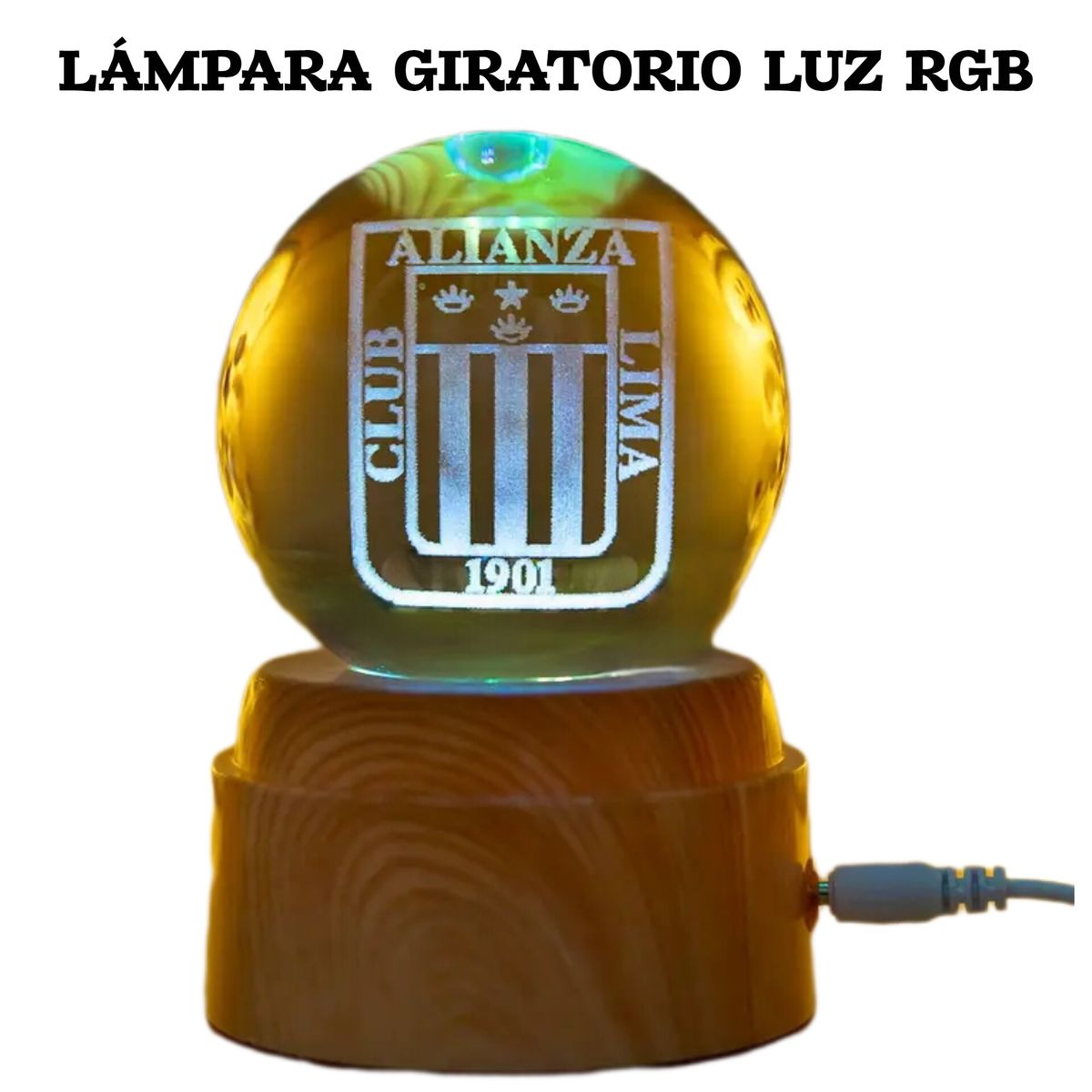 ALIANZA LIMA - Lampara Esfera Cristal  Alianza Giratorio + luz RGB