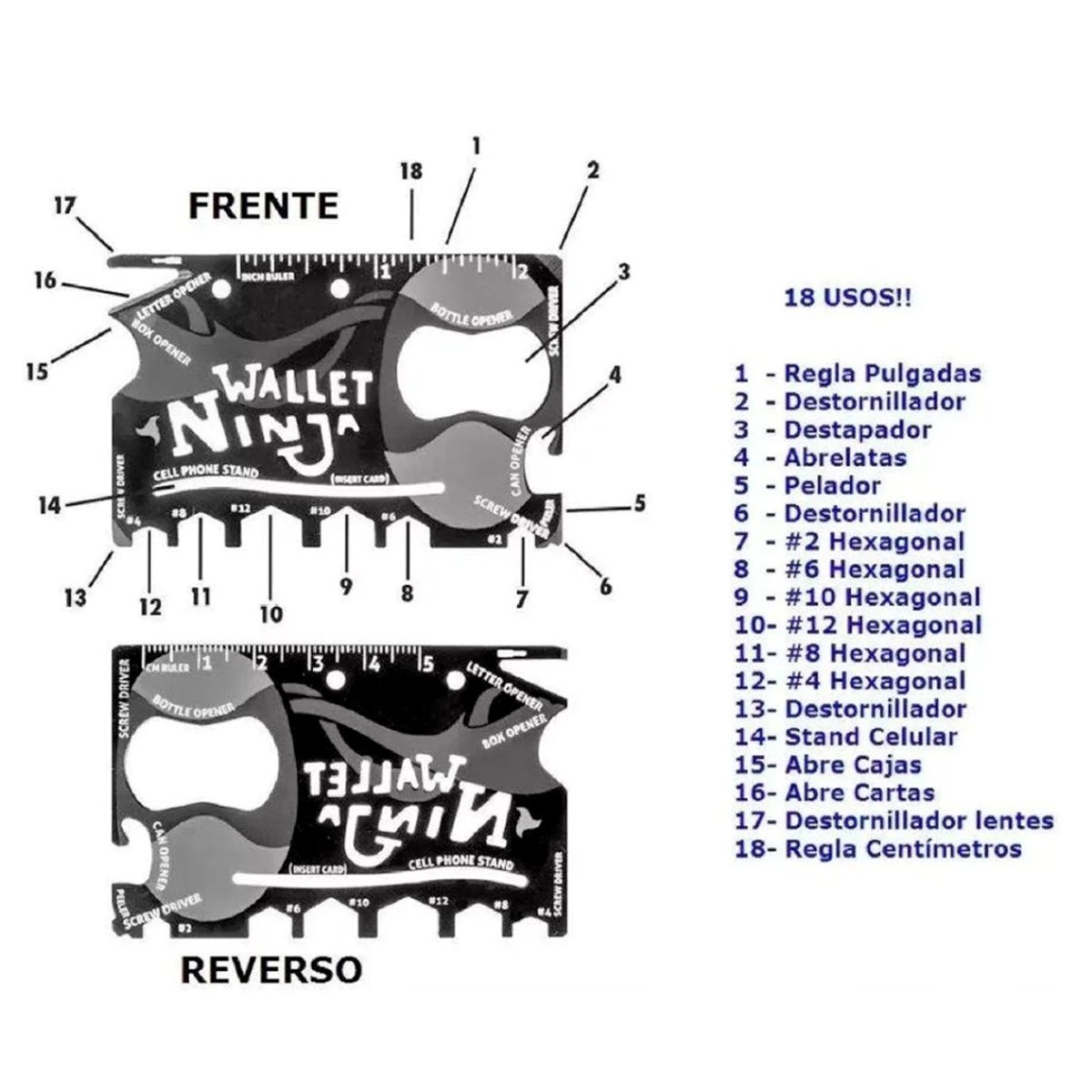 GENERICO - Tarjeta Multiusos Ninja 18 En 1 Campamento Emergencia