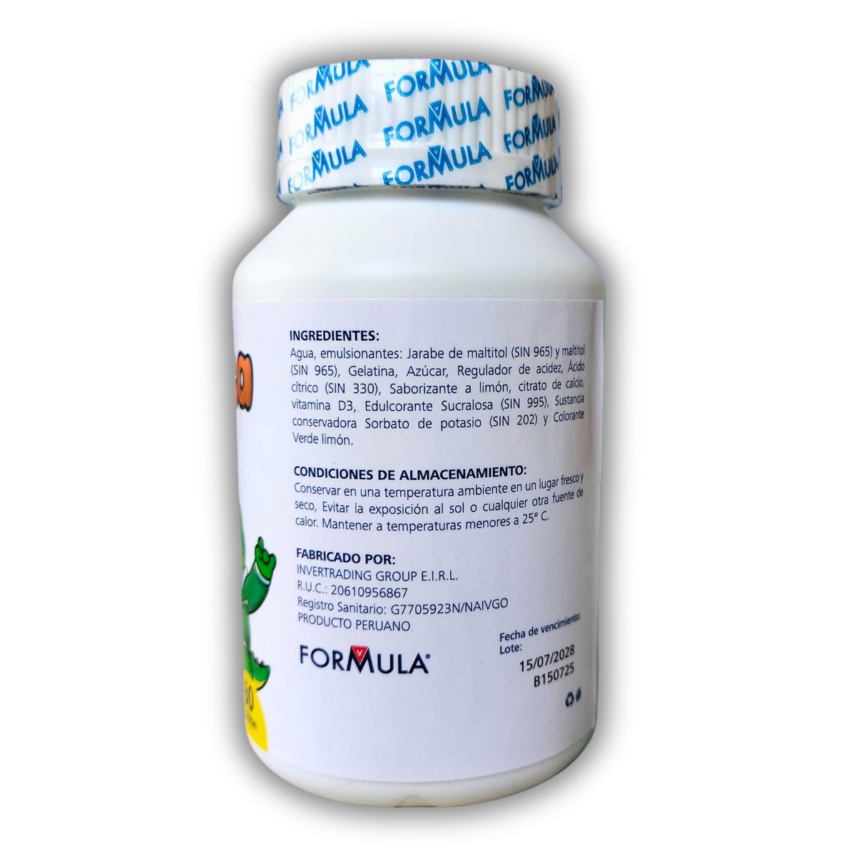 GENERICO - GOMITAS NIÑOS DE CALCIO + VITAMINA D3 SIN GLUTEN NI LACTOSA 60 UNIDADES SABOR LIMÓN