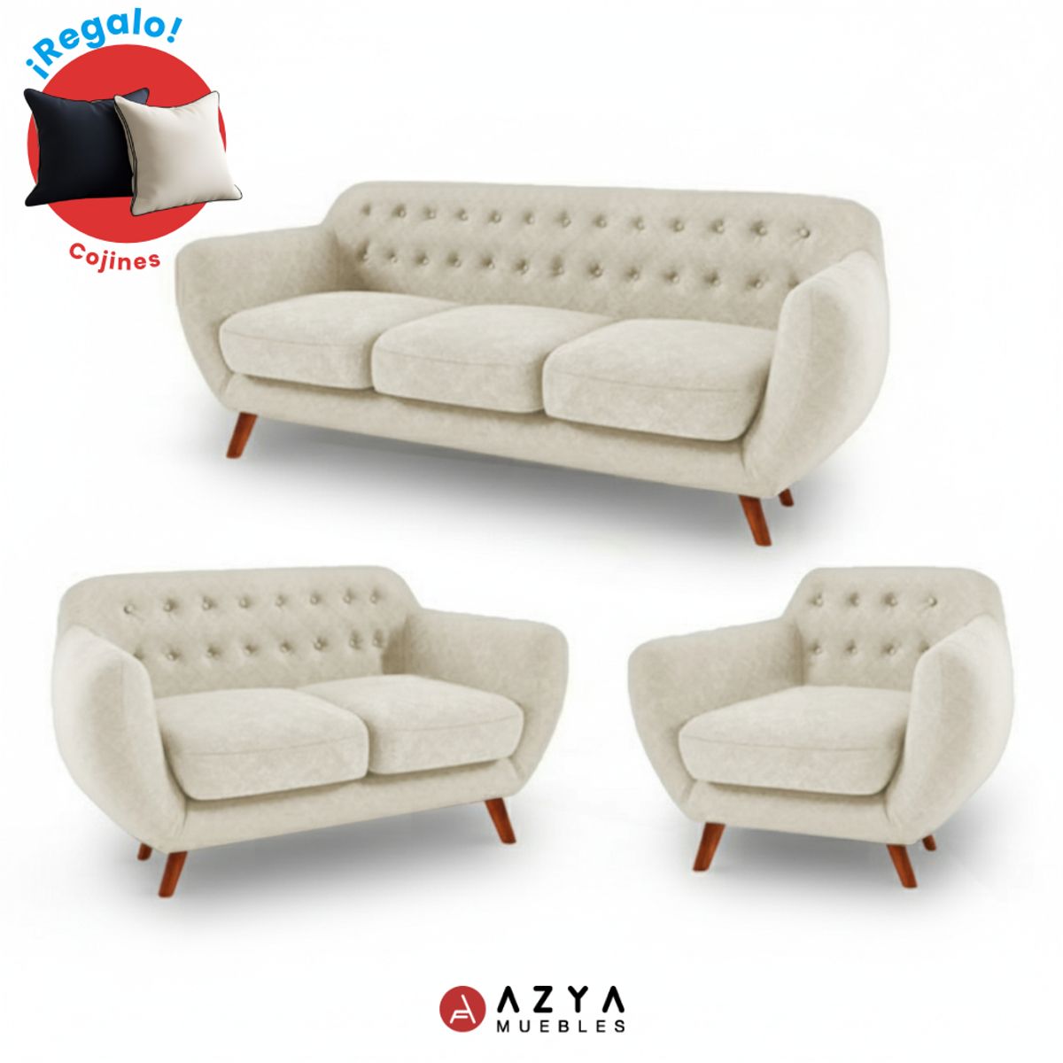 AZYA MUEBLES - Juego de Sala Ceres 3-2-1 + Cojines Decorativos